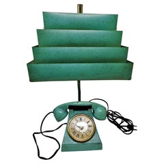 Vintage Trea Boye Kitsch Lighter Telephone Clock Lamp Teal Lamp Venetian Blind Abat-jour