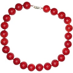 Vintage Treated Bamboo Coral 17 mm Bead Necklace with Sterling Silver Clasp