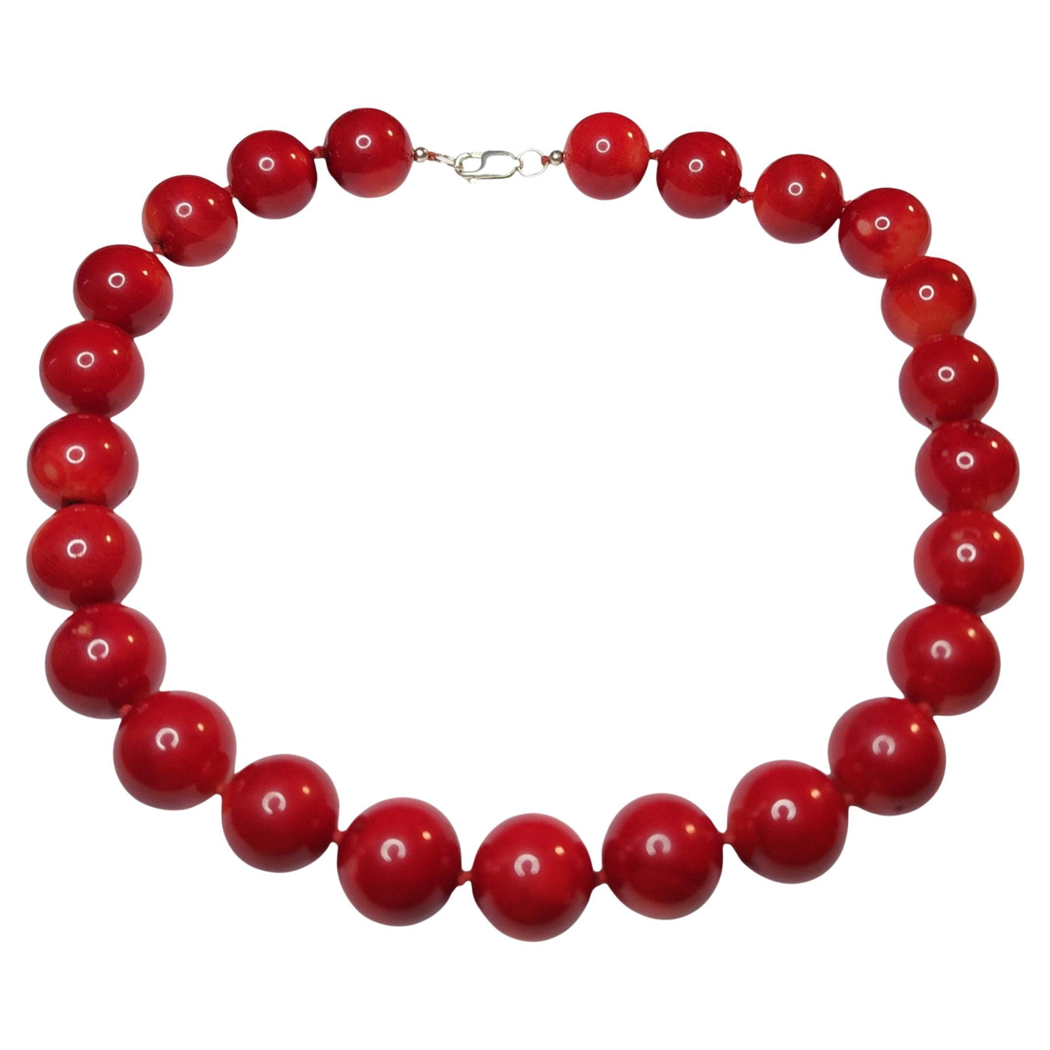 Vintage Treated Bamboo Coral 17 mm Bead Necklace with Sterling Silver Clasp