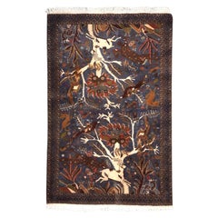Vintage-Baum des Lebens  Brauner, blauer und roter Wollteppich 3'10''x6'