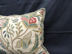 Vintage Tree of Life Crewel Work Decorative Bolster Pillow