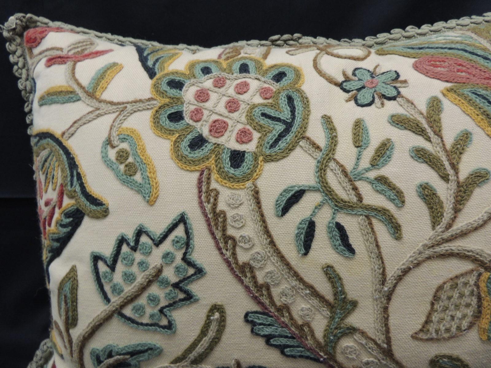 Suzani Vintage Tree of Life Crewel Work Decorative Bolster Pillow