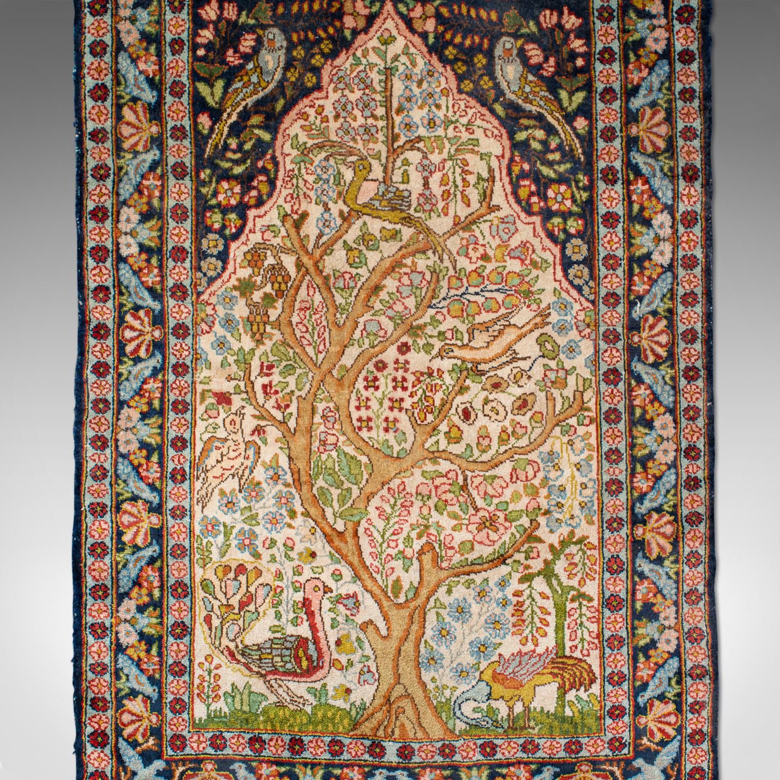 Vintage Tree of Life Rug, Caucasian, Woven, Small Carpet, Prayer Mat, Art Deco In Good Condition For Sale In Hele, Devon, GB