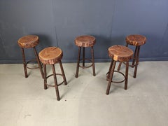Vintage tree trunk bar stools set of 5 - 1970s