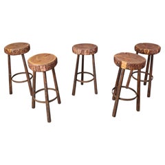 Vintage tree trunk bar stools set of 5 - 1970s