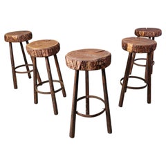 Vintage tree trunk bar stools set of 5 - 1970s