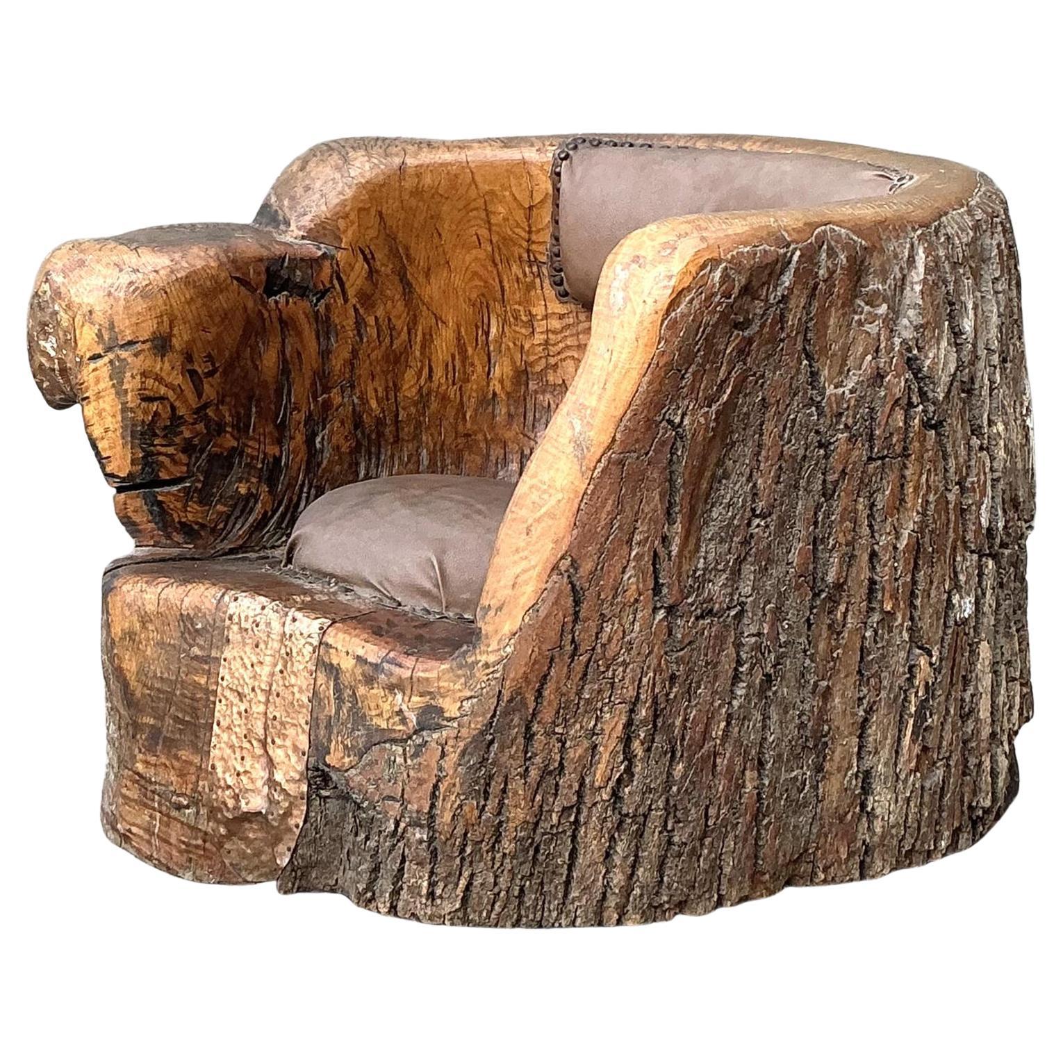 Vintage Tree Trunk Barrel Chair