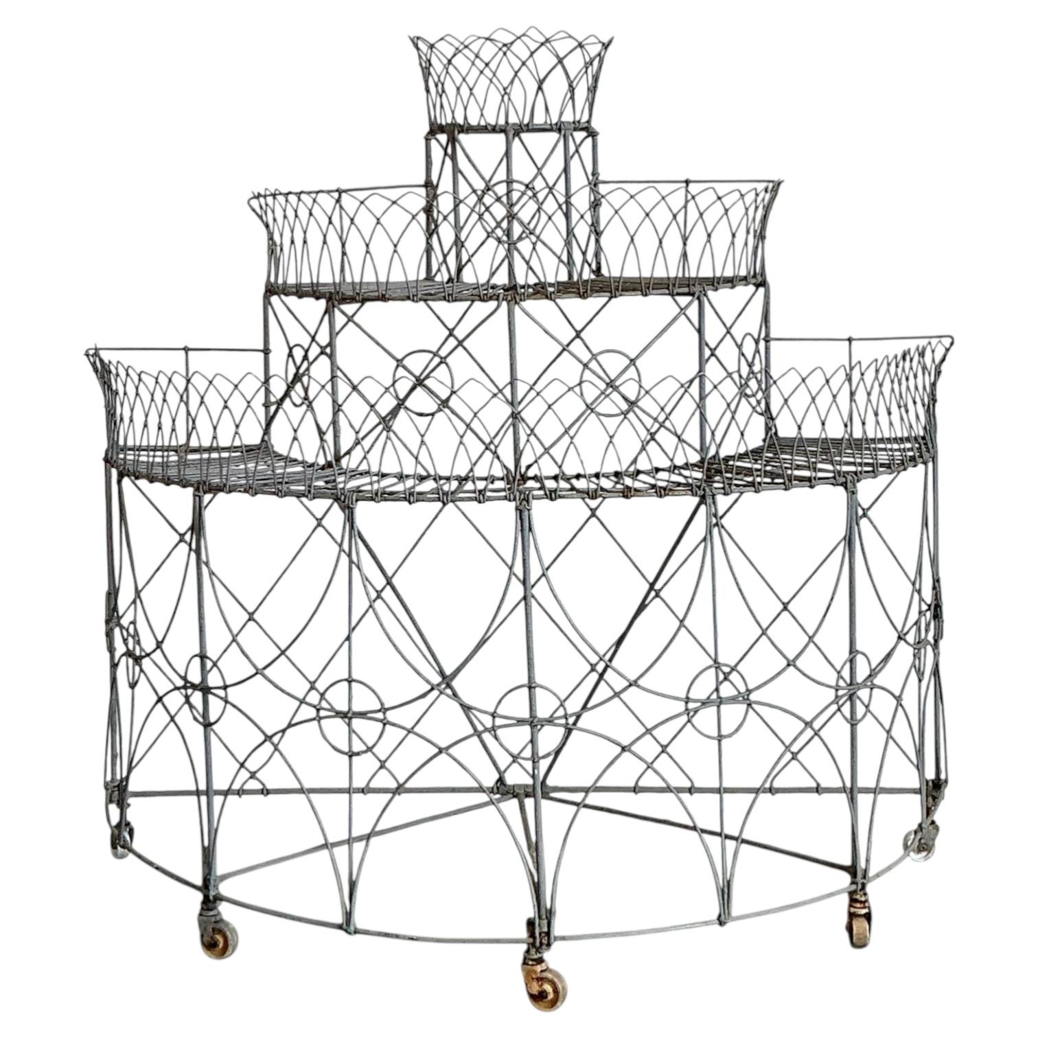 Vintage Trellis Wrought Iron Plant Stand