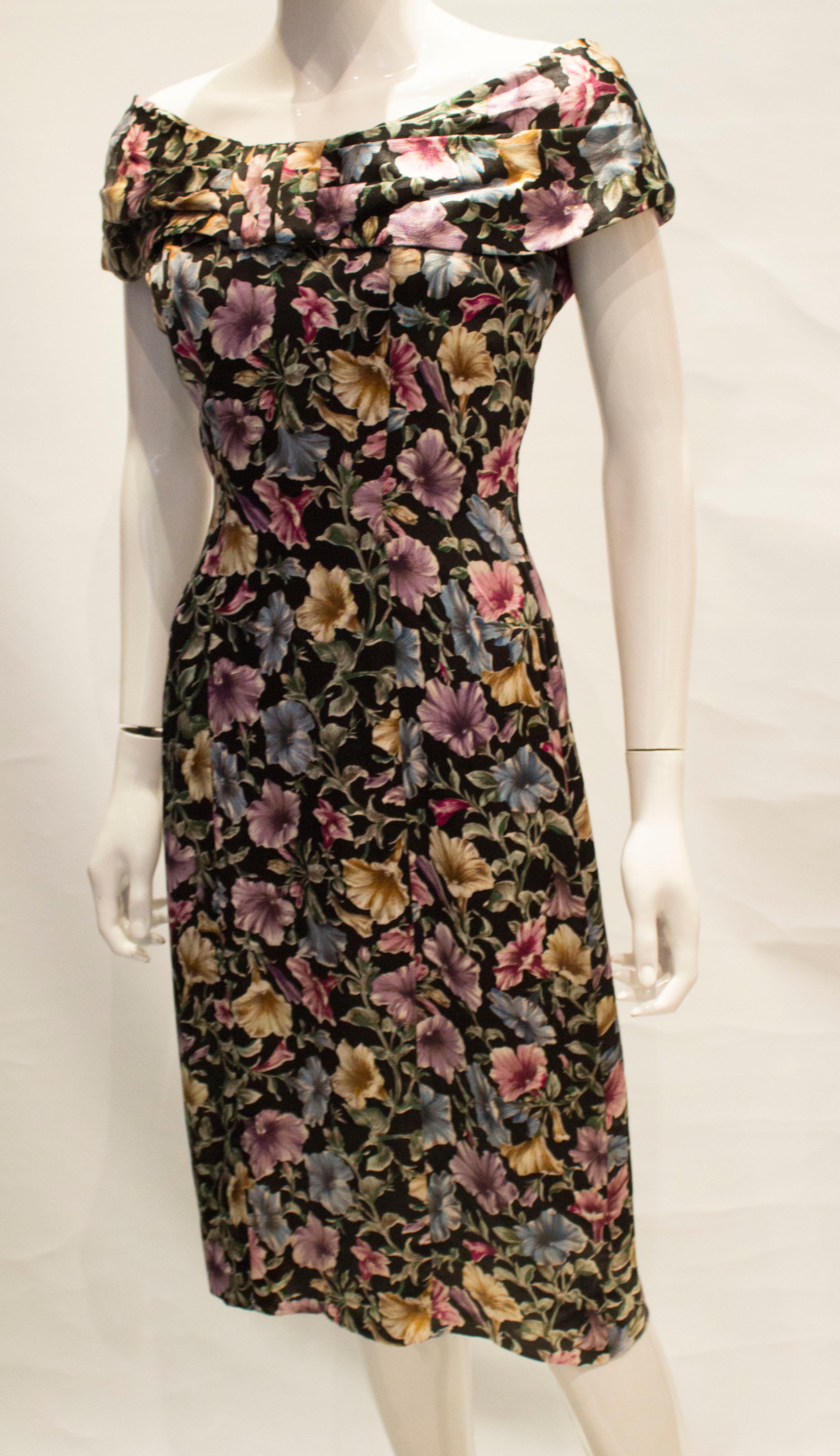 Vestido de Cóctel Floral Vintage Tremara Model London Negro en venta