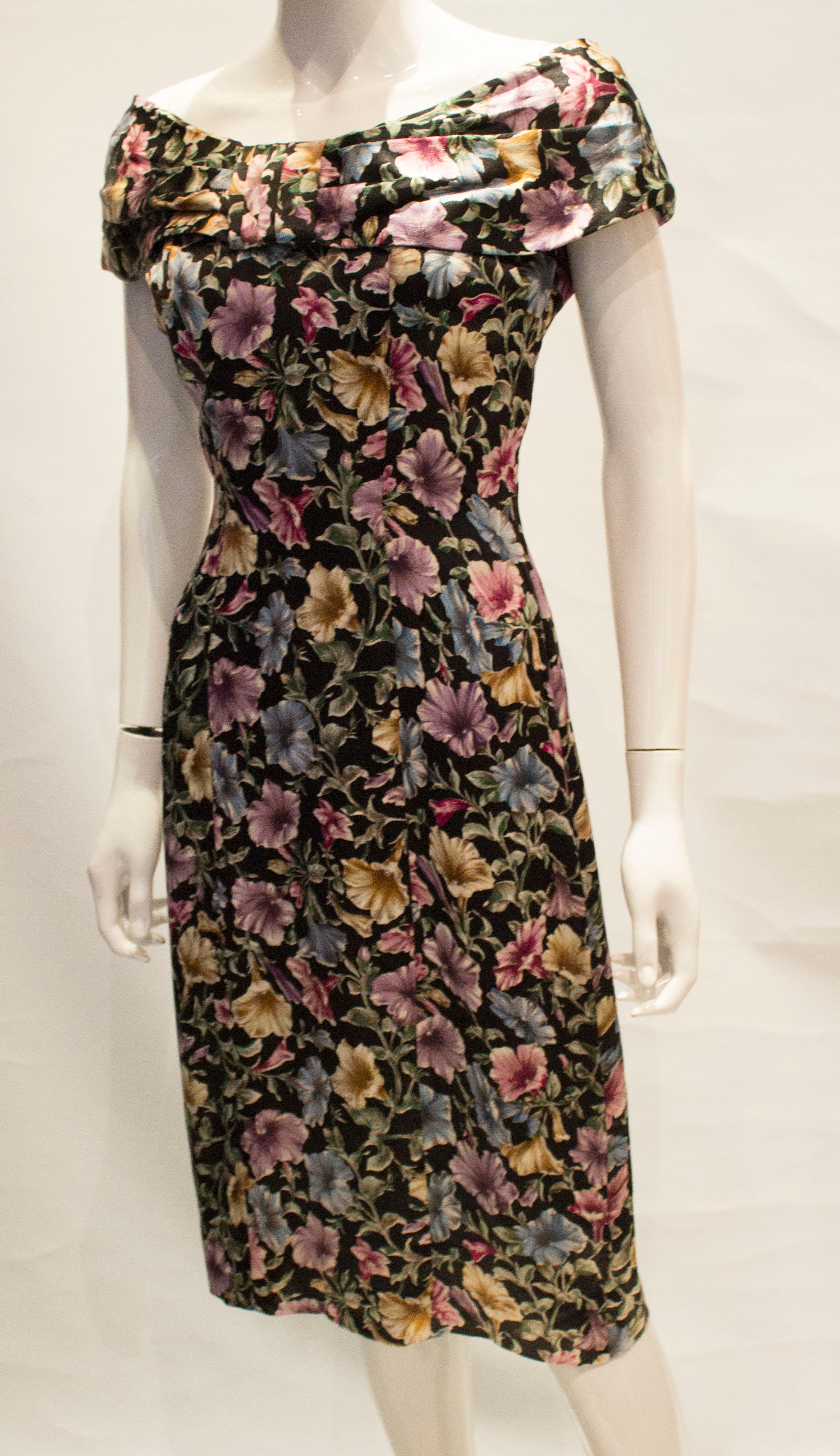 Black Vintage Tremara Model London Floral Cocktail Dress For Sale