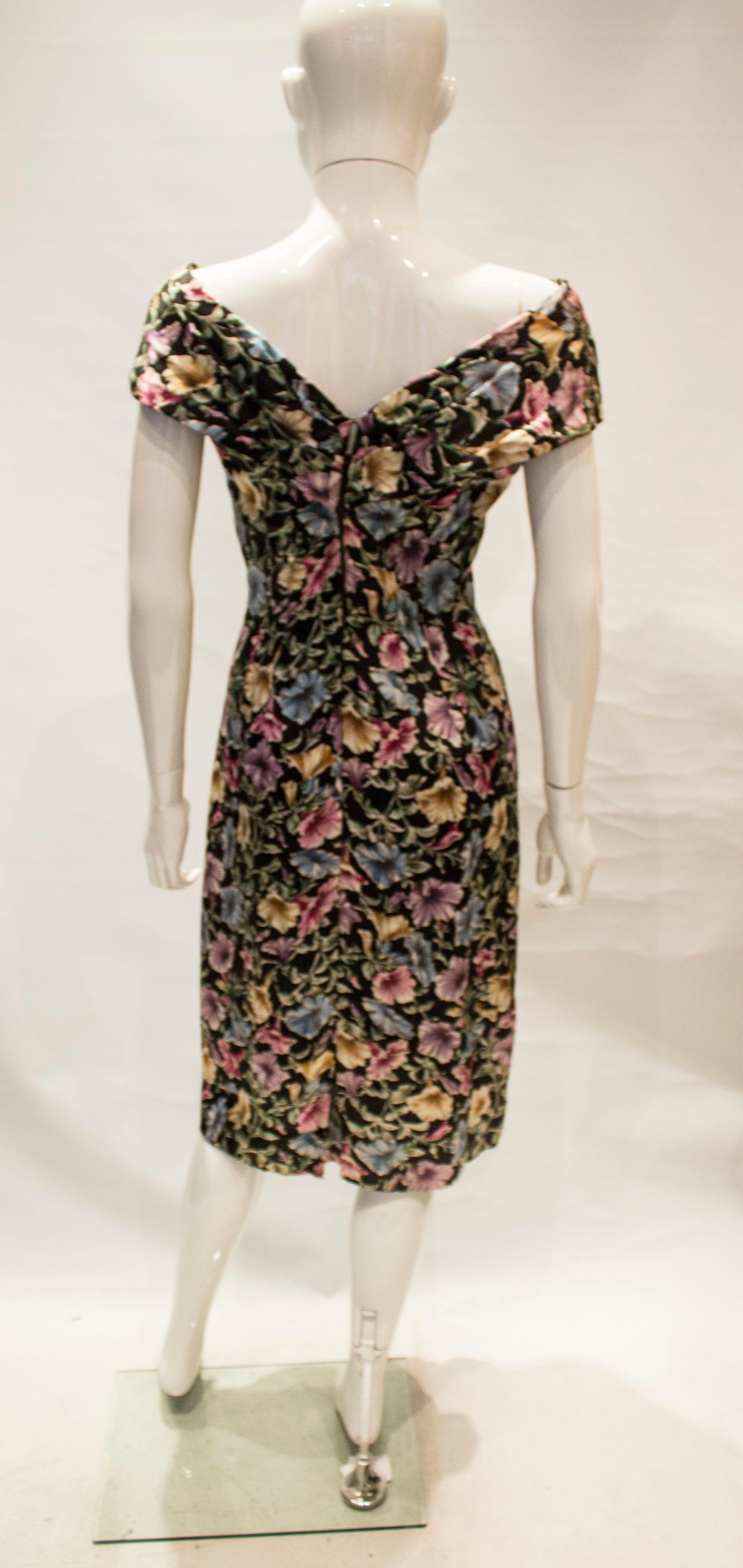 Vintage Tremara Model London Floral Cocktail Dress For Sale 1