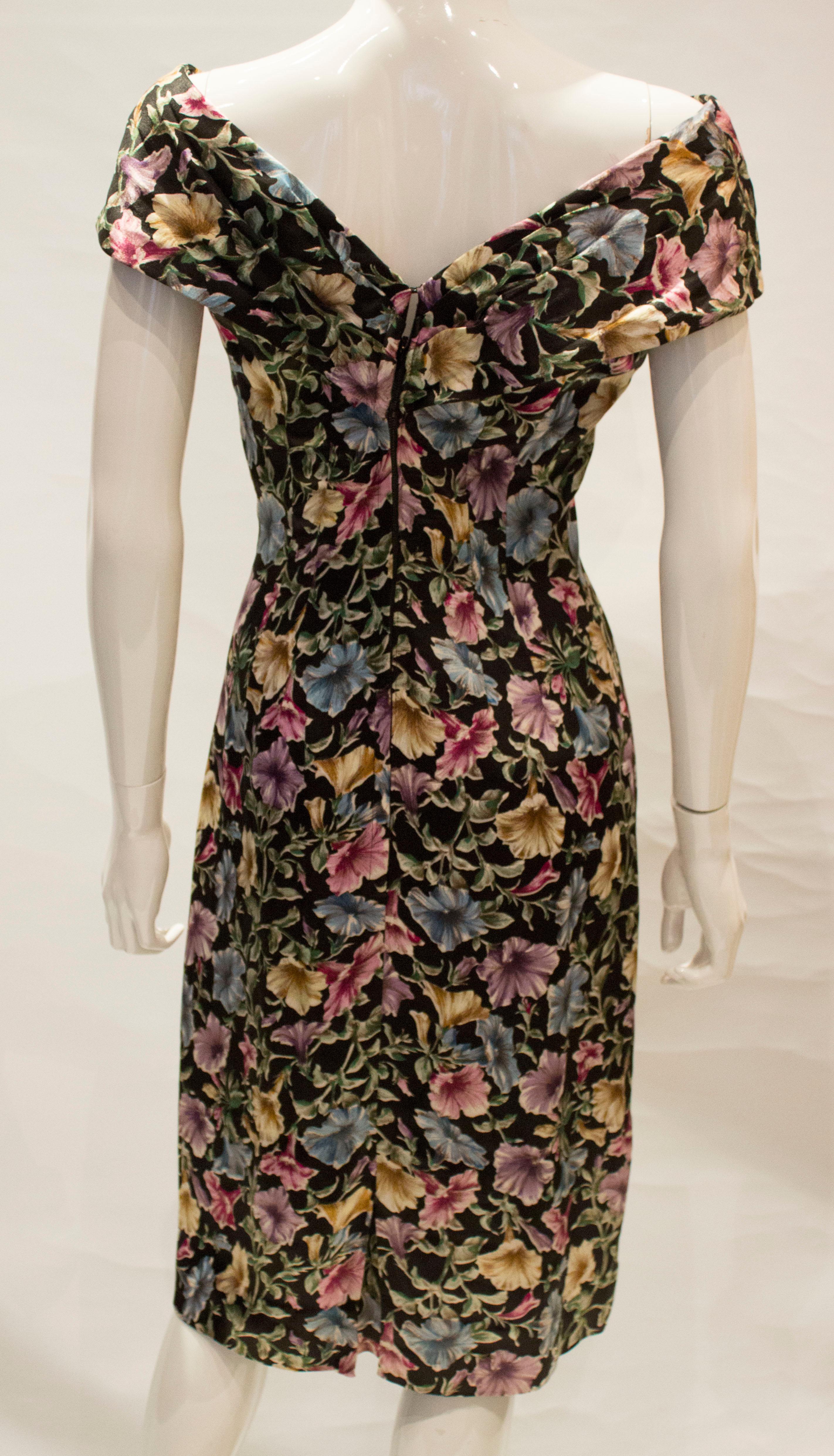 Vintage Tremara Model London Floral Cocktail Dress For Sale 2