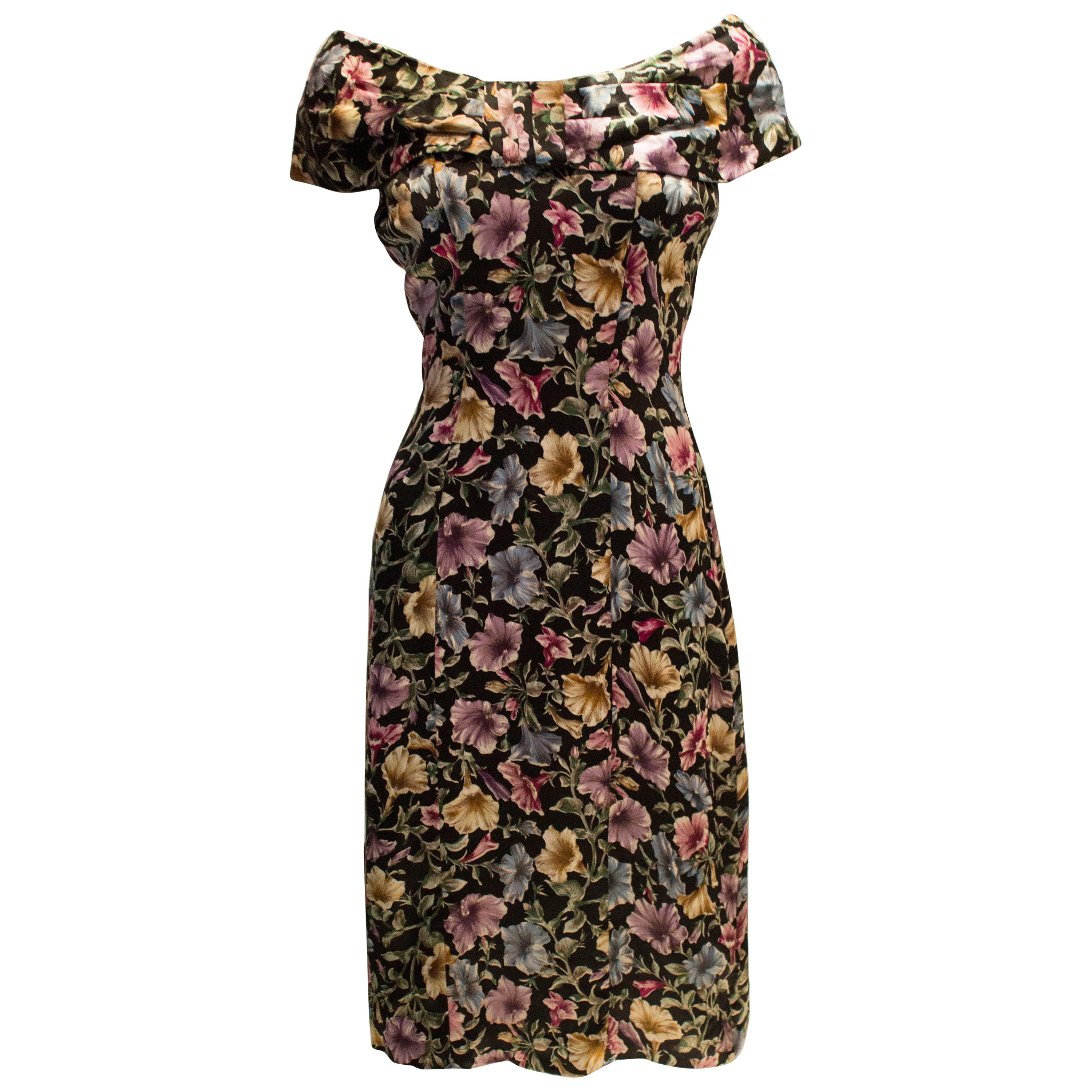 Vintage Tremara Model London Floral Cocktail Dress For Sale