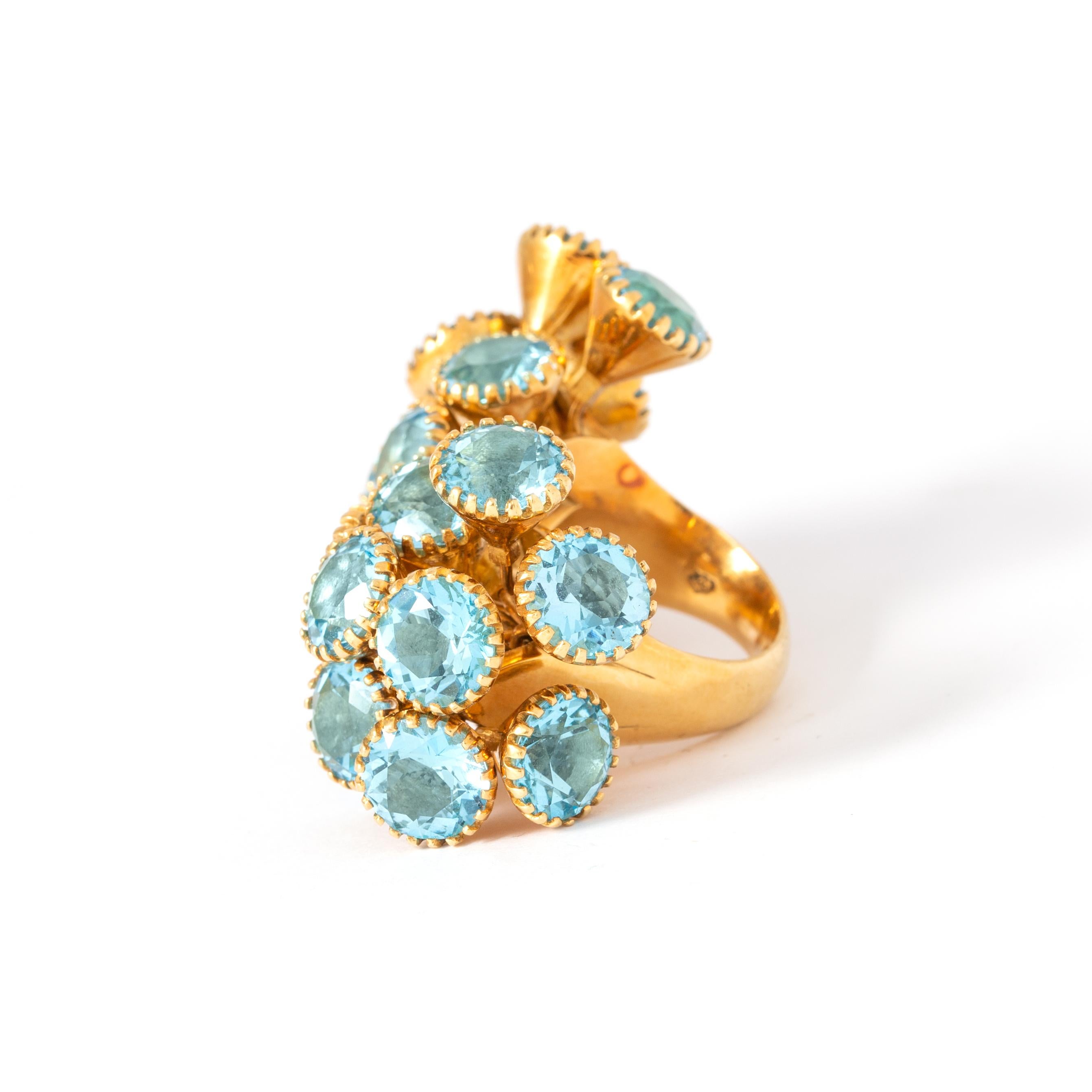 Women's or Men's Vintage Tremblant Topaz 18 Karat Gold Cluster Substantial Ring