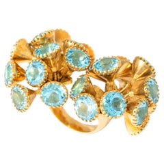 Vintage Tremblant Topaz 18 Karat Gold Cluster Substantial Ring