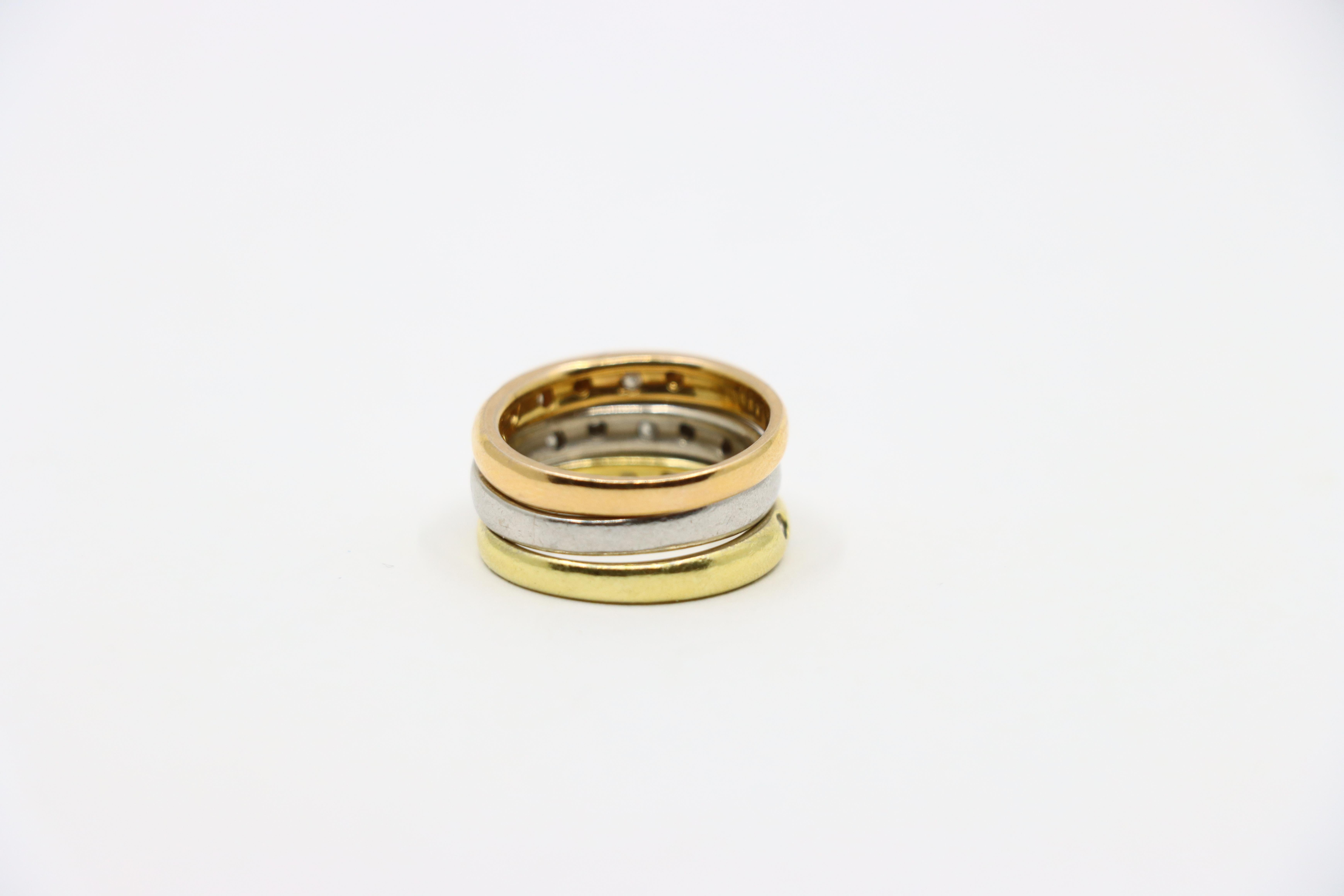 Anello Tri-Color d'epoca in oro 18 carati e platino con diamanti in vendita 4