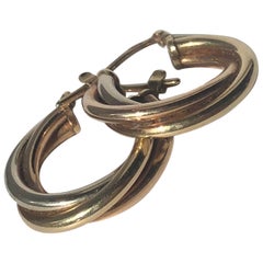 Orecchini a cerchio d'epoca in oro 9 carati tricolore
