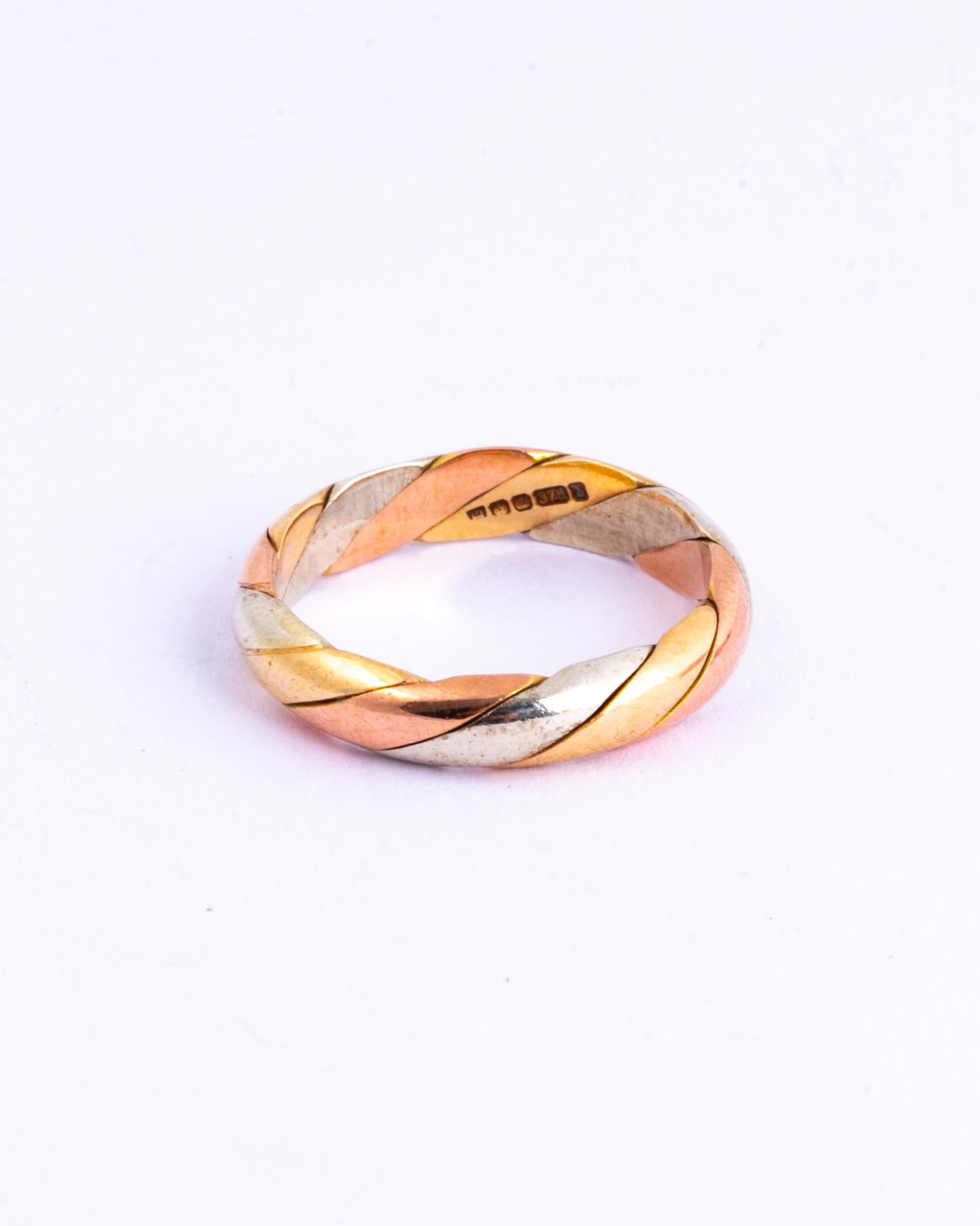 Dreifarbiger 9 Karat Gold-Twist-Ring im Vintage-Stil (Moderne)