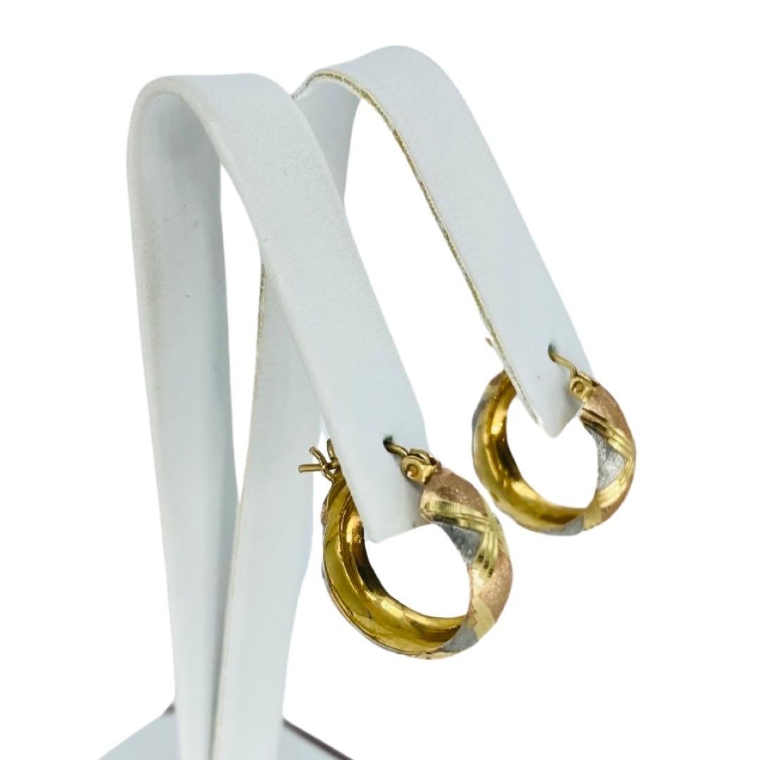 Women's Vintage Tri-Color Gold Hoop Earrings 14k Gold For Sale