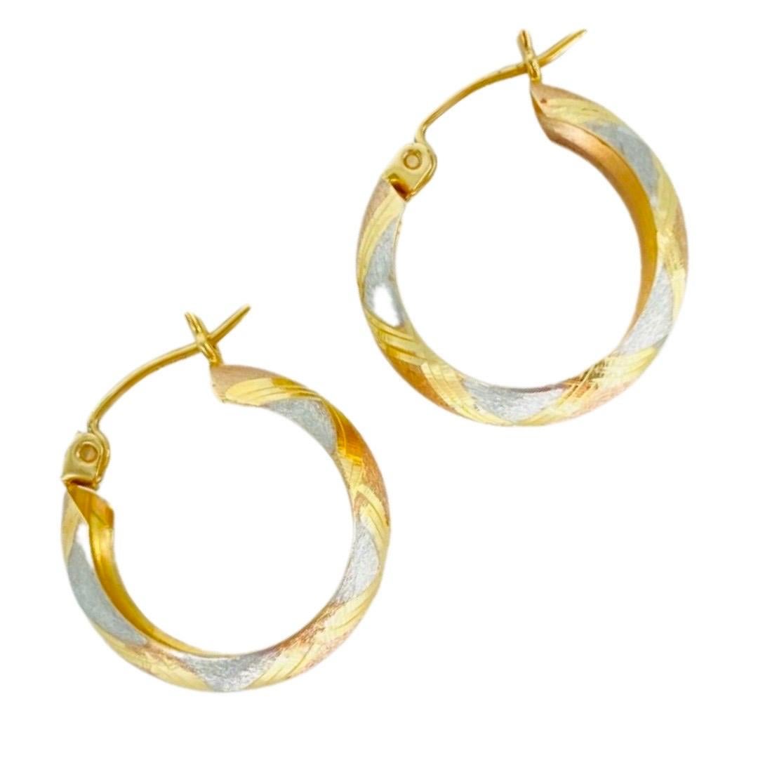 Vintage Tri-Color Gold Hoop Earrings 14k Gold For Sale 2