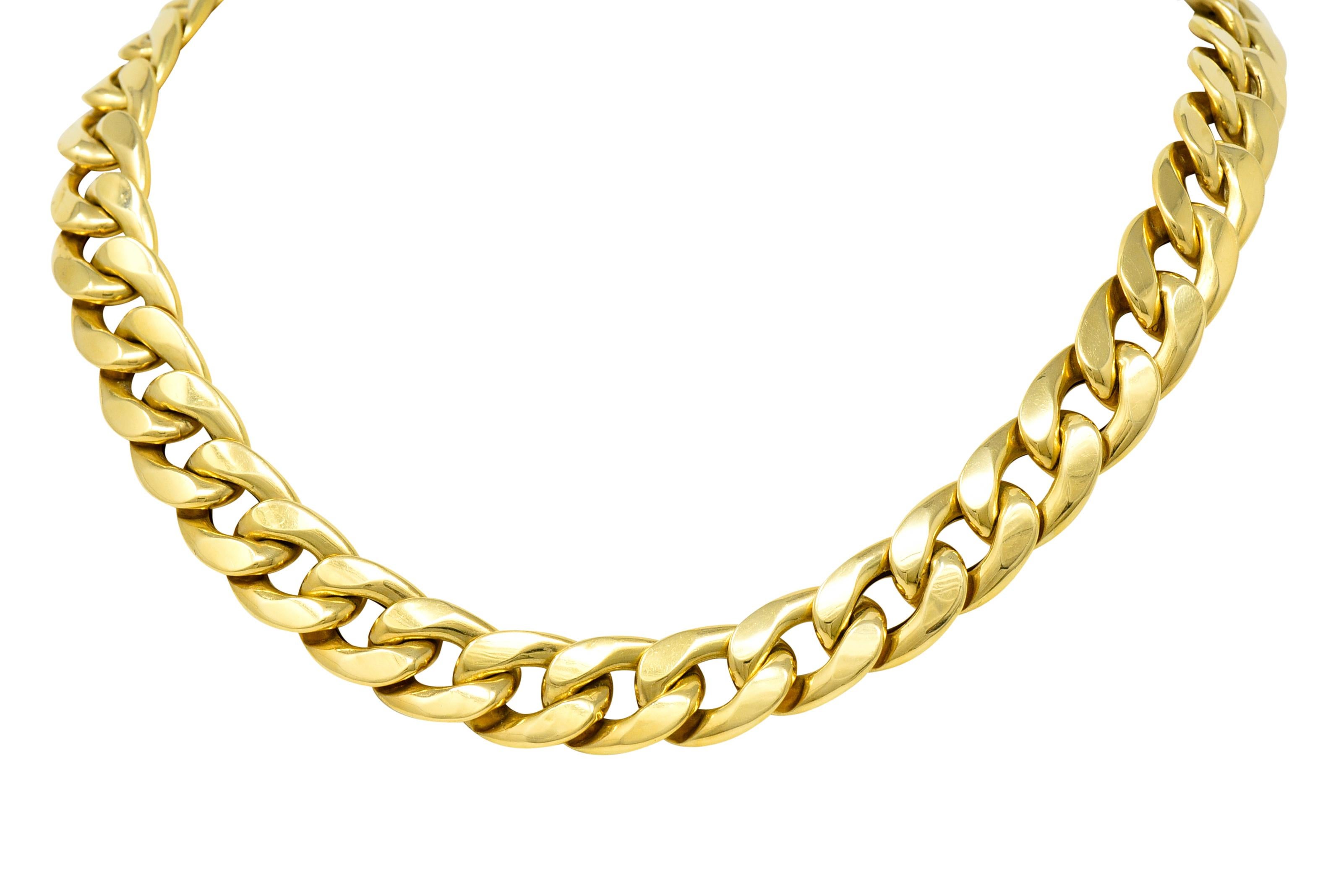 Vintage Tri-Colored 18 Karat Gold Curb Link Unisex Chain Necklace 1