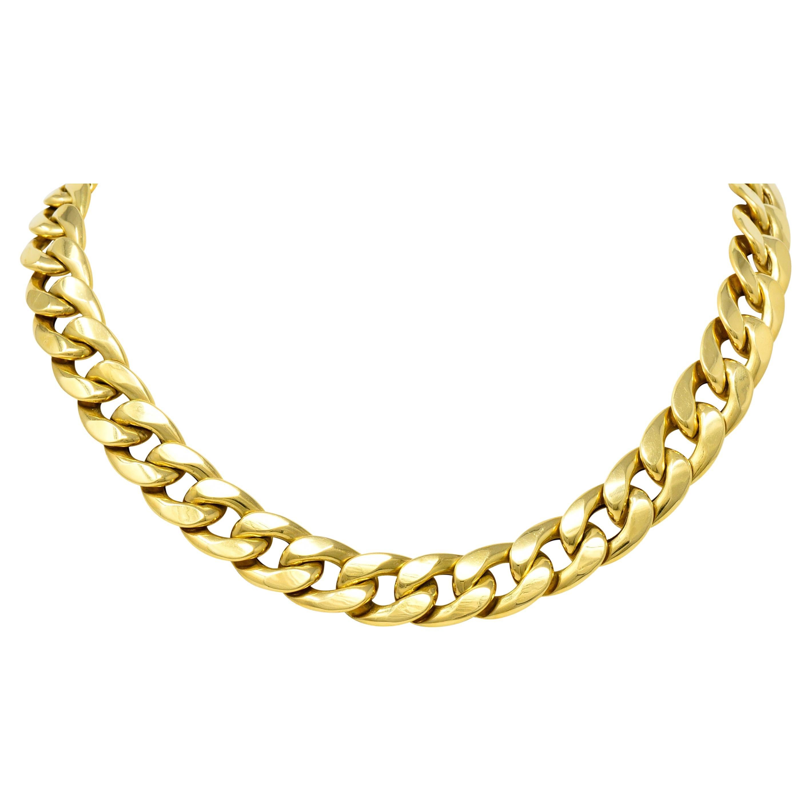 Vintage Tri-Colored 18 Karat Gold Curb Link Unisex Chain Necklace