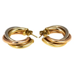 Vintage Tri-Color Gold Hoop Stud Earrings