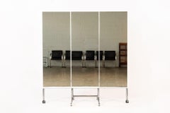 Vintage Tri-Fold Full-Length Floor Mirror with Silver Chrome Base
