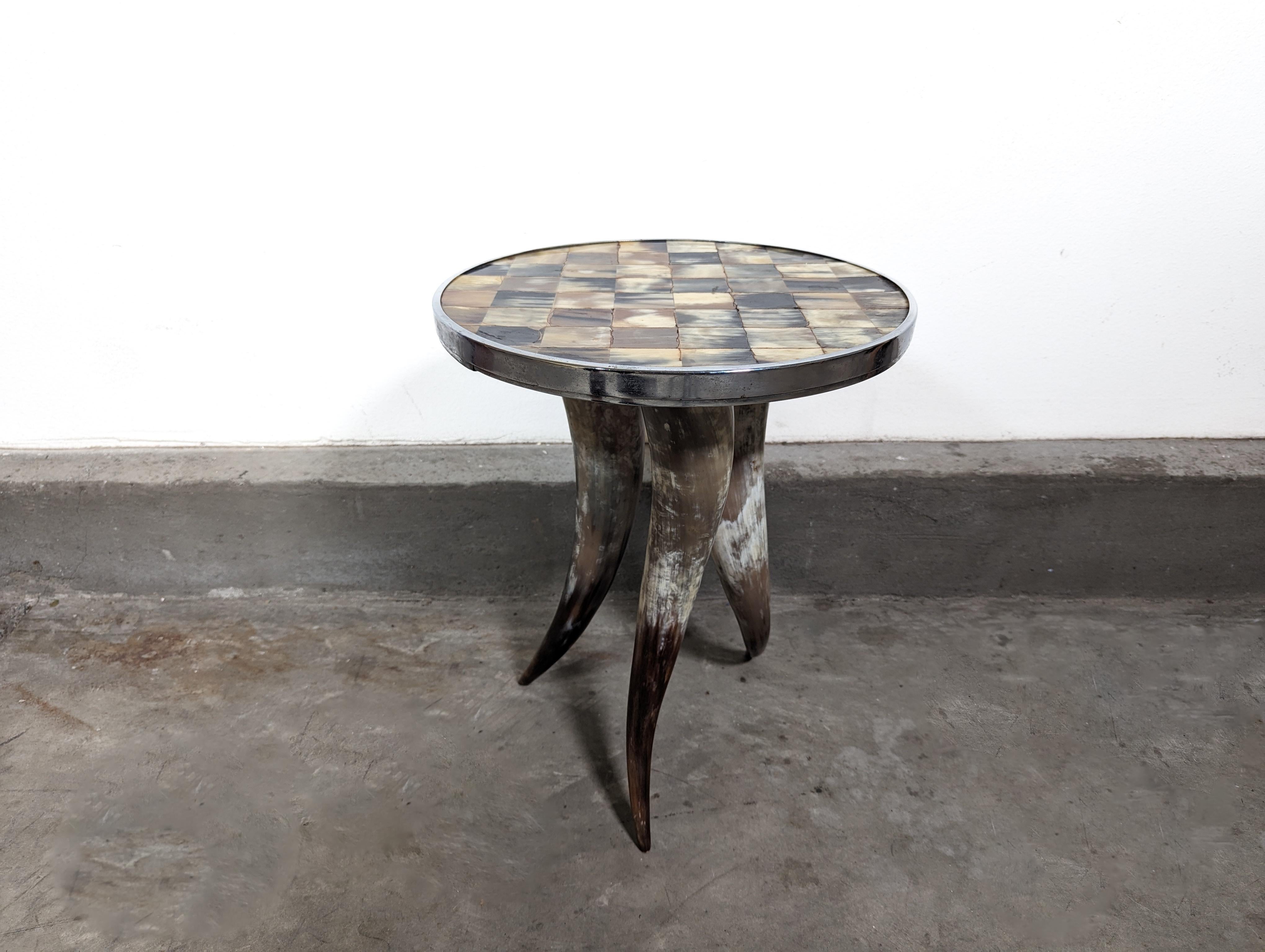 Vintage Tri Legged Horn Side End Table with Tiled Top, c1990s For Sale 4