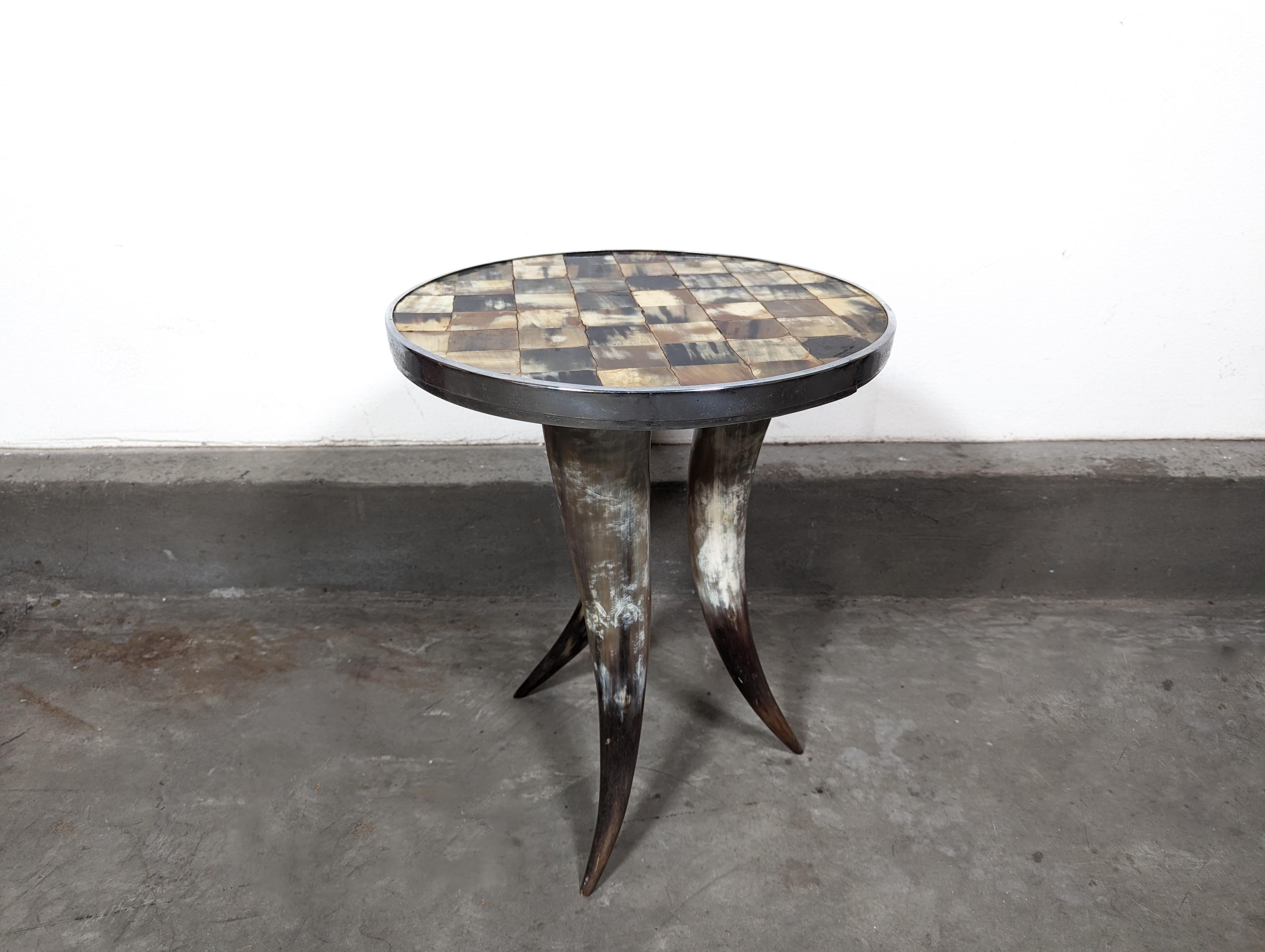 Vintage Tri Legged Horn Side End Table with Tiled Top, c1990s For Sale 5