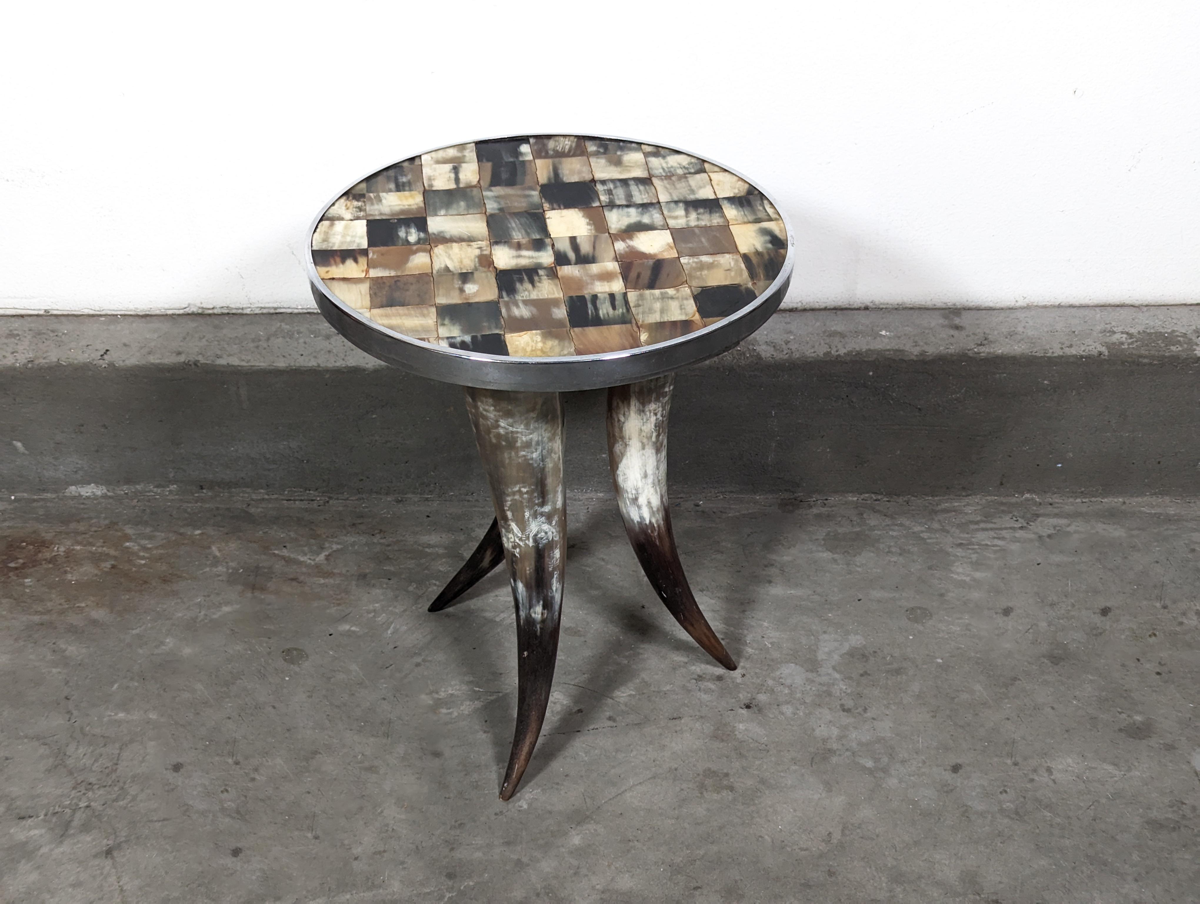 Vintage Tri Legged Horn Side End Table with Tiled Top, c1990s For Sale 6