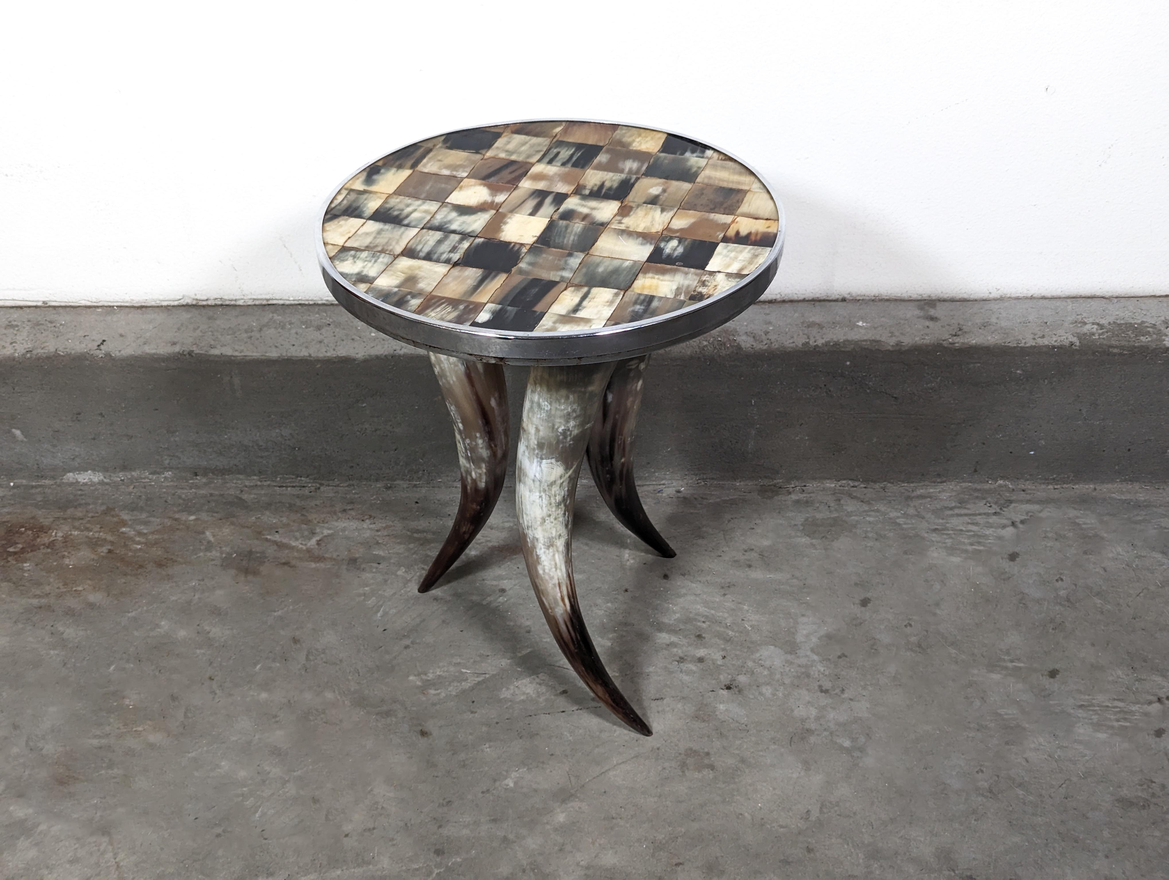 Vintage Tri Legged Horn Side End Table with Tiled Top, c1990s For Sale 7