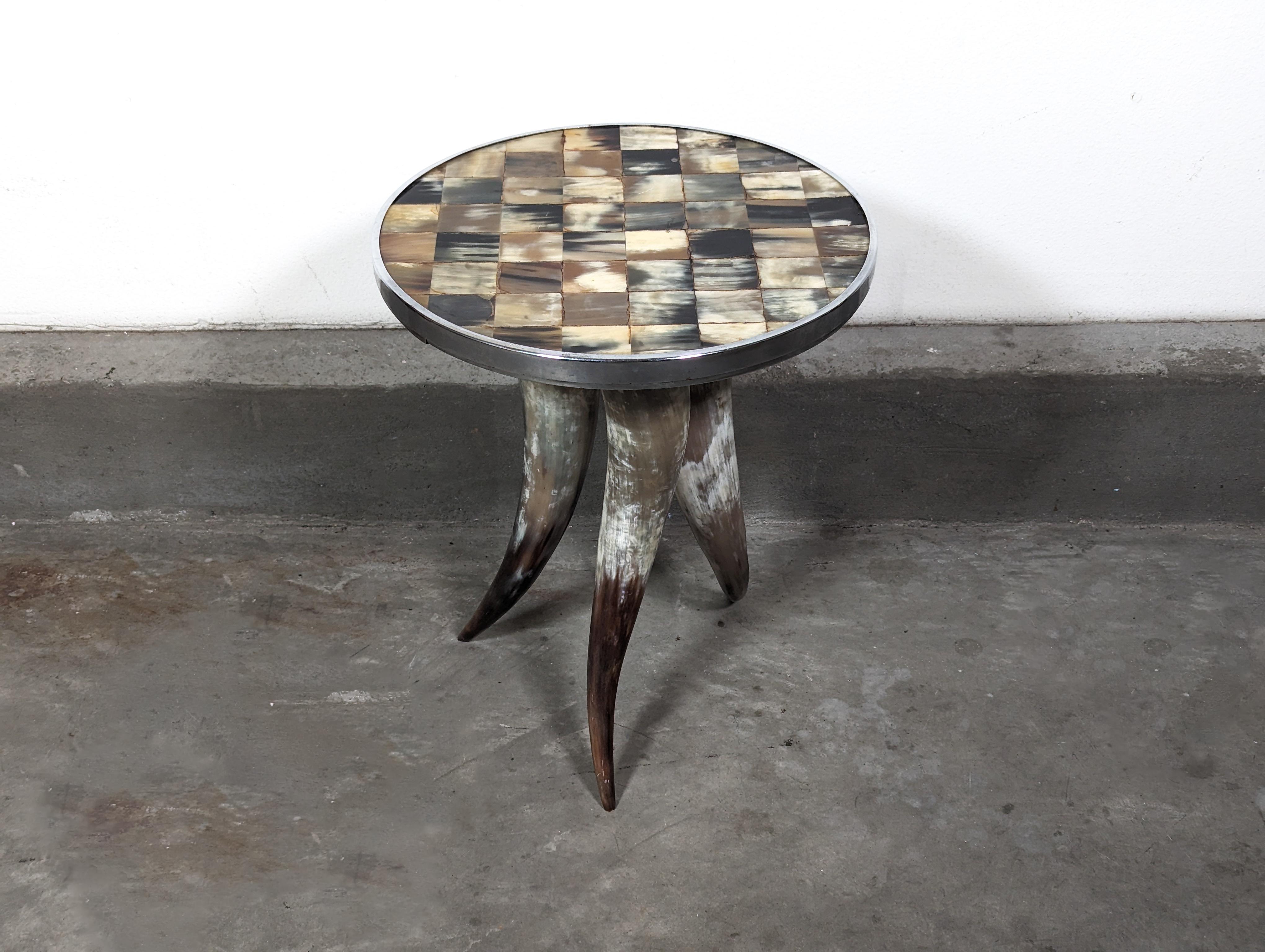 Vintage Tri Legged Horn Side End Table with Tiled Top, c1990s For Sale 8