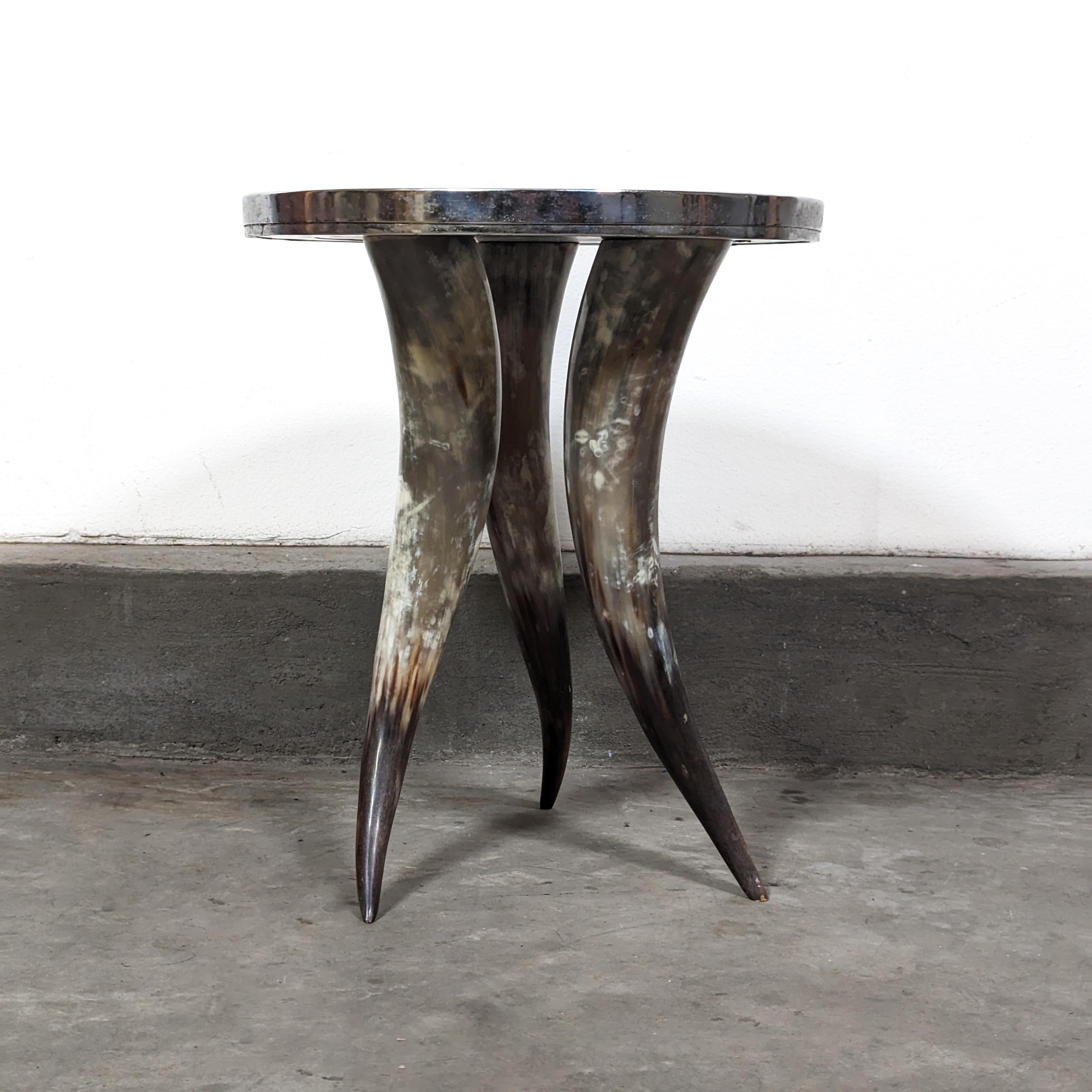 Mid-Century Modern Vintage Tri Legged Horn Side End Table with Tiled Top, c1990s For Sale
