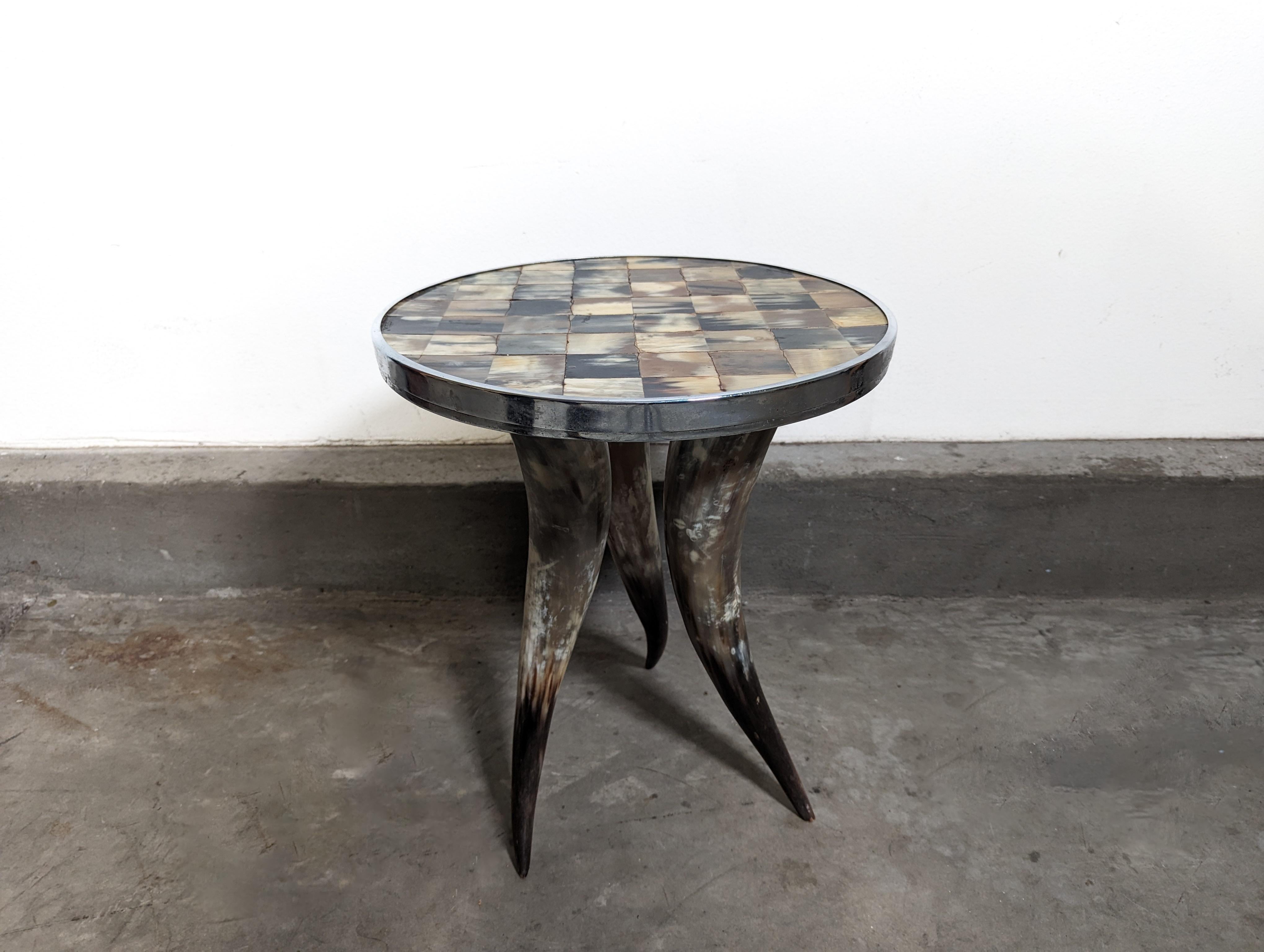 Vintage Tri Legged Horn Side End Table with Tiled Top, c1990s For Sale 2