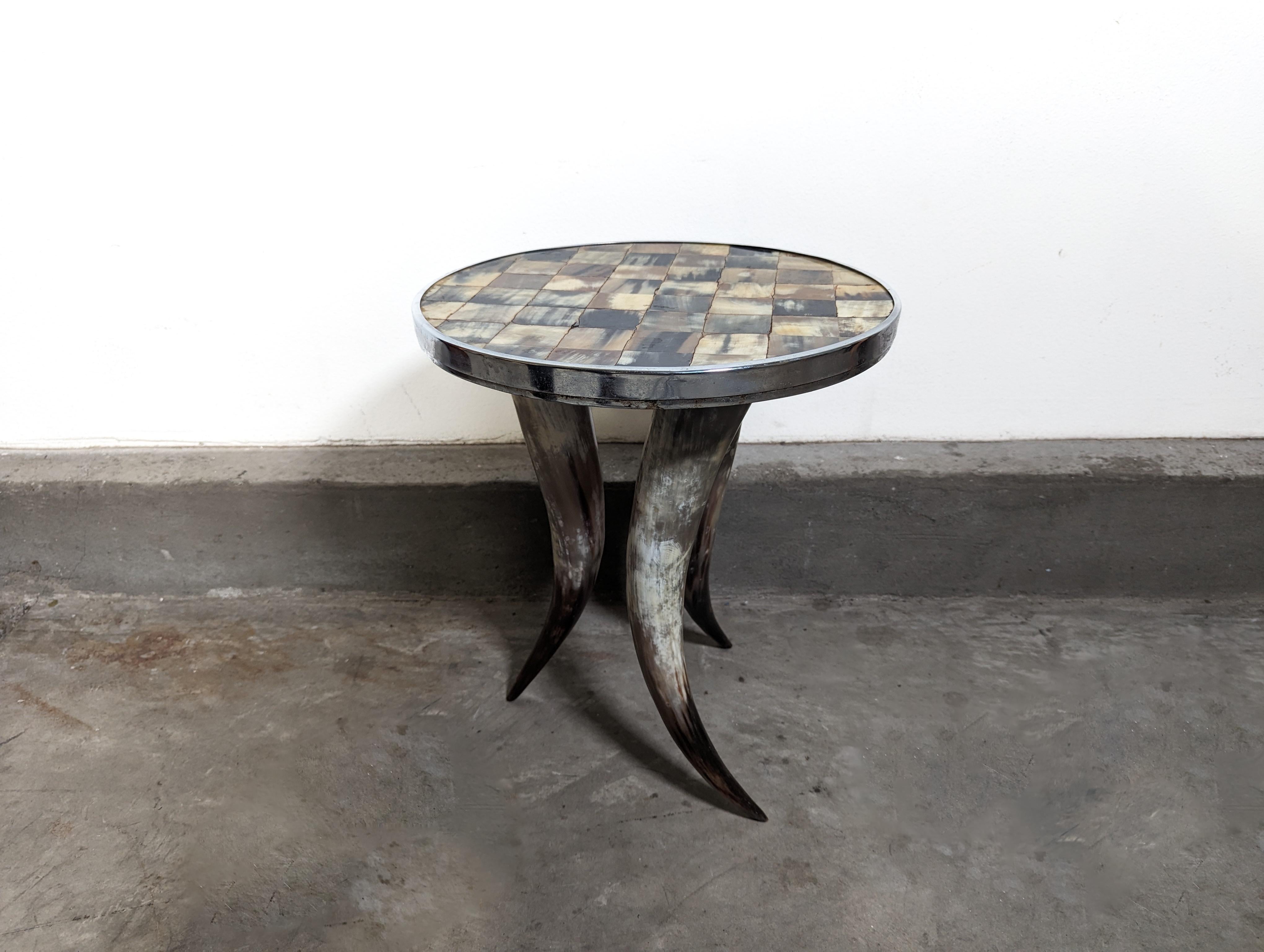 Vintage Tri Legged Horn Side End Table with Tiled Top, c1990s For Sale 3