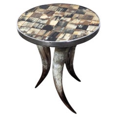 Retro Tri Legged Horn Side End Table with Tiled Top, c1990s