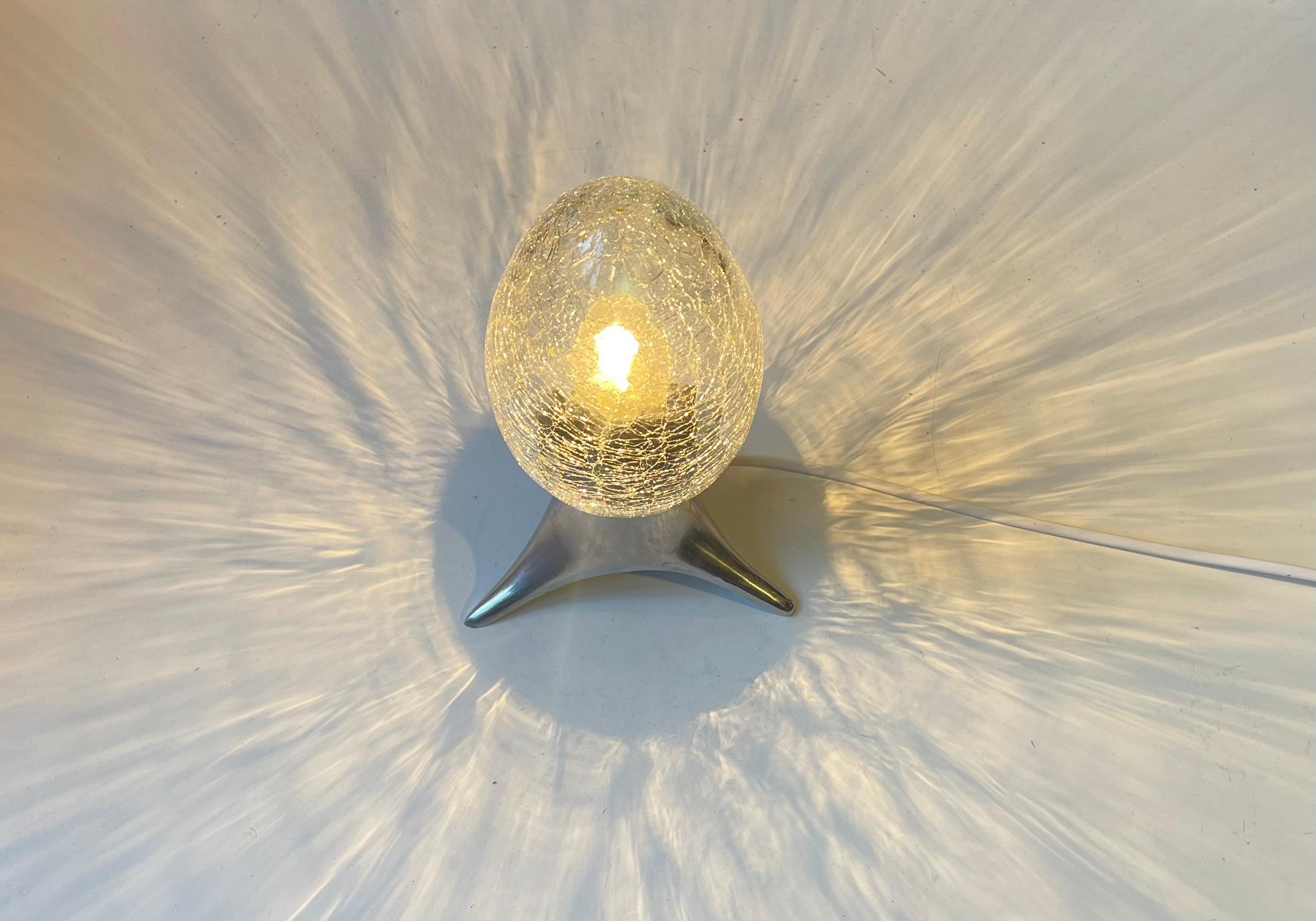 Organic Modern Vintage Tri-stand Table Lamp with Craquelé Glass Egg Shade For Sale