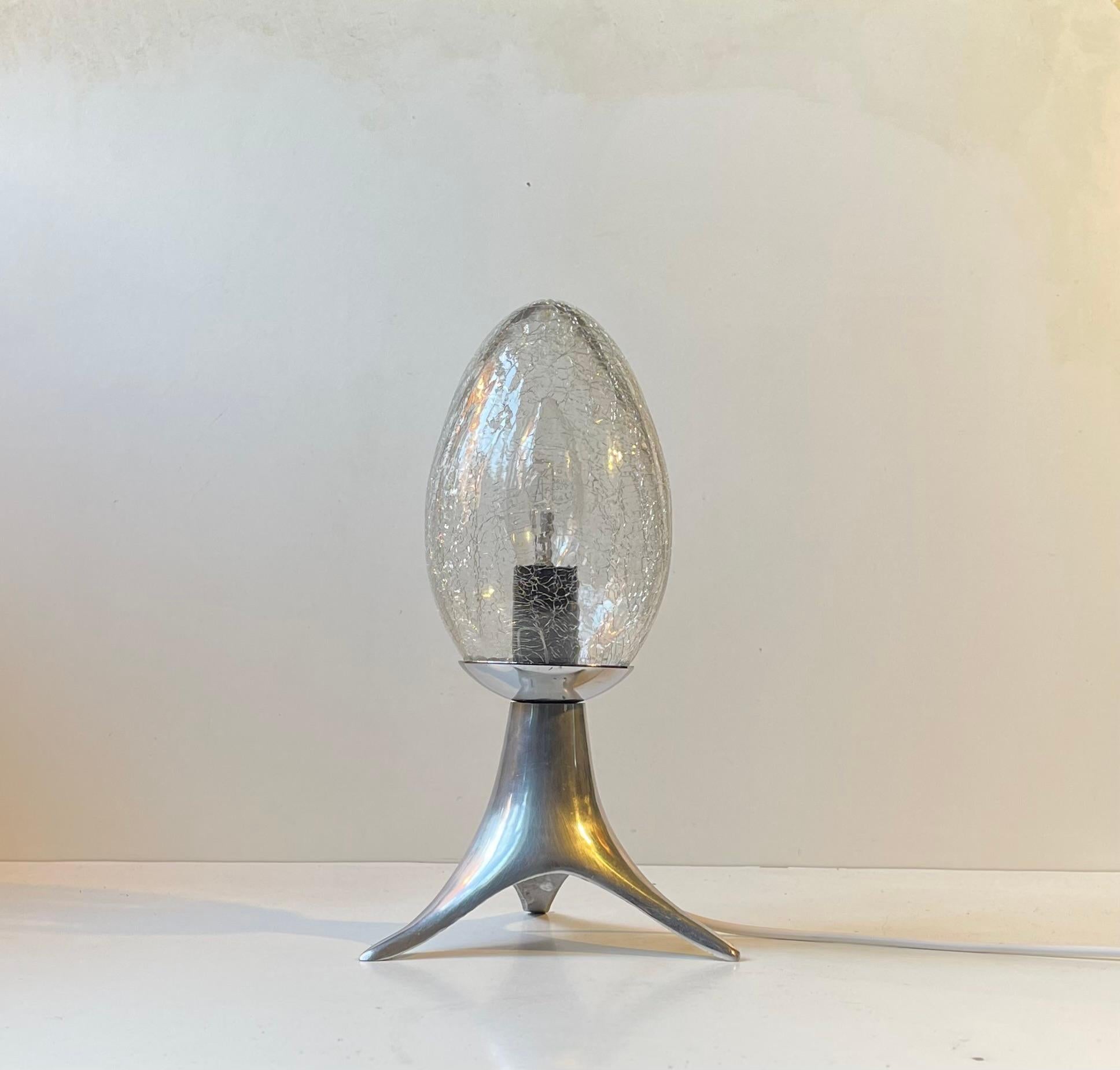 European Vintage Tri-stand Table Lamp with Craquelé Glass Egg Shade For Sale