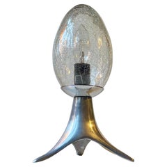 Vintage Tri-stand Table Lamp with Craquelé Glass Egg Shade