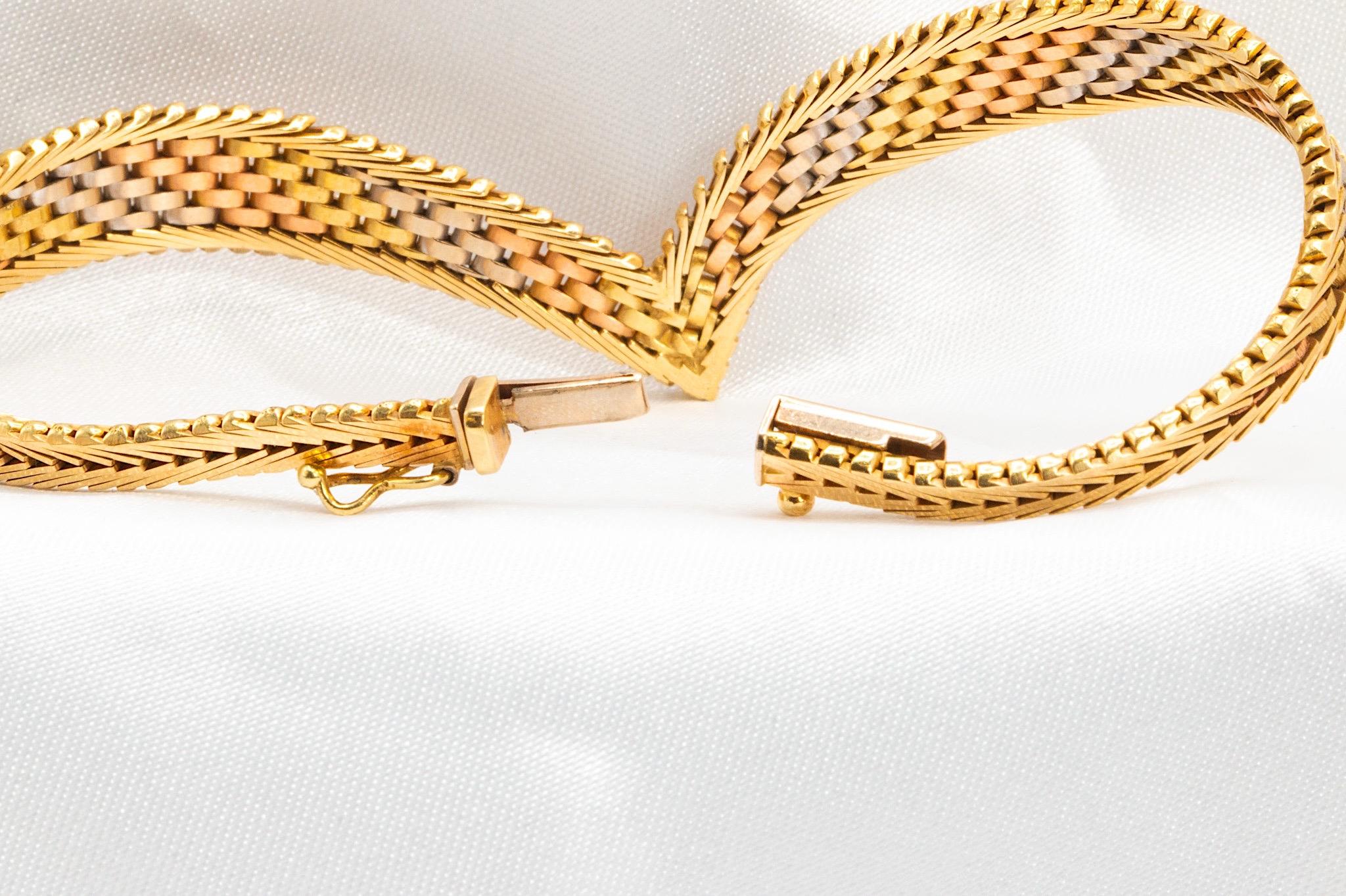 Women's Vintage Tri-Tone 14K Italian Gold Bracelet For Sale