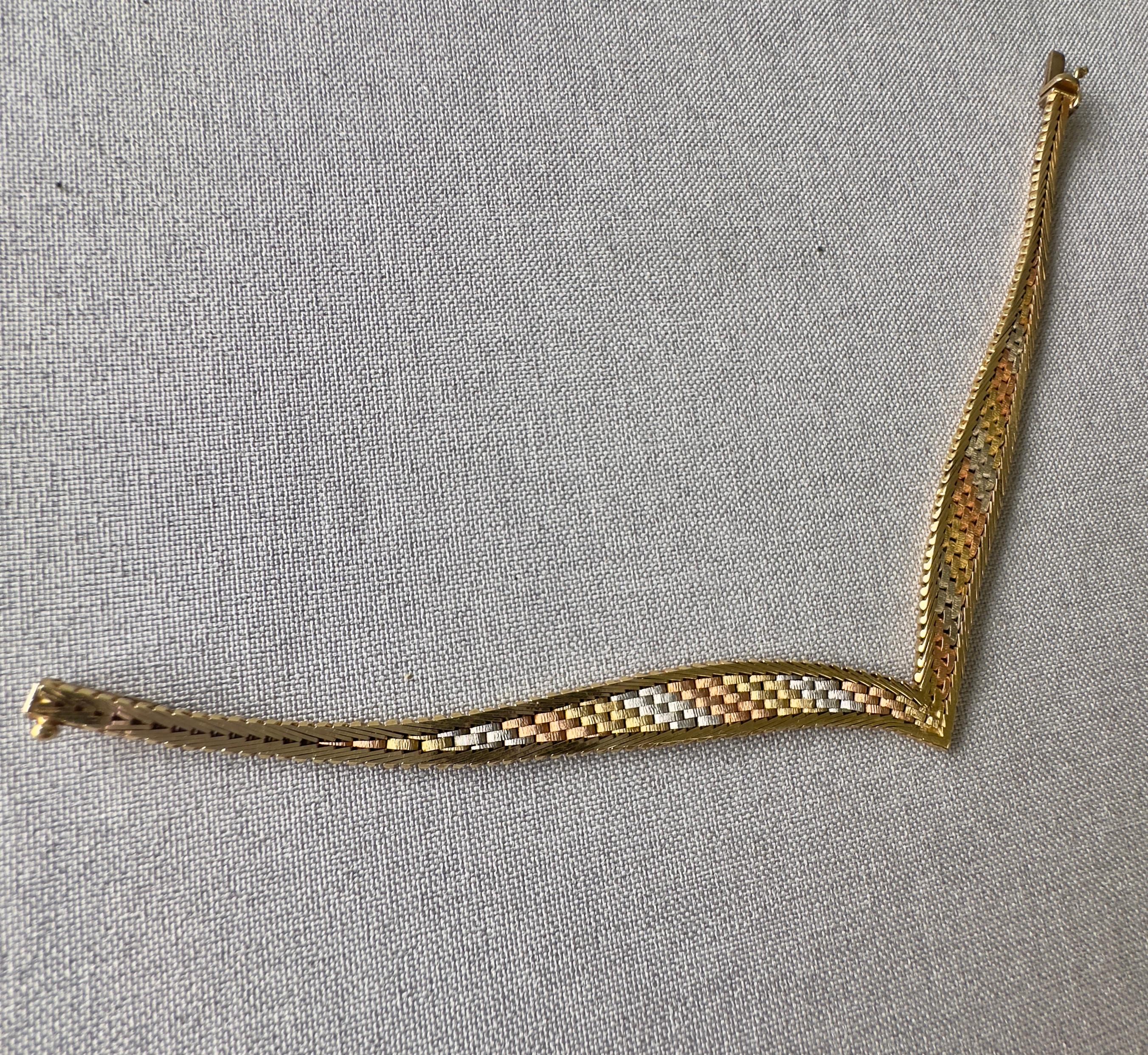 Vintage Tri-Tone 14K Italian Gold Bracelet For Sale 1