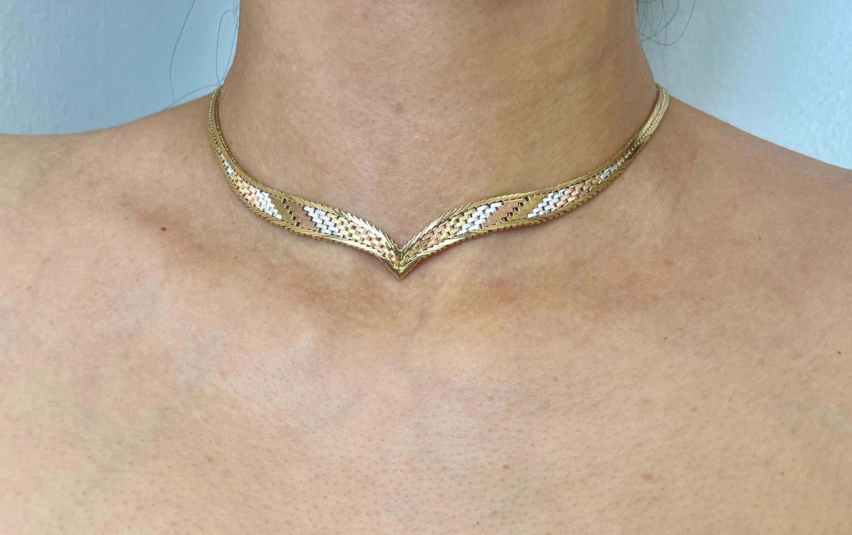 Vintage Tri-Tone 14K Italian Gold Collar Necklace