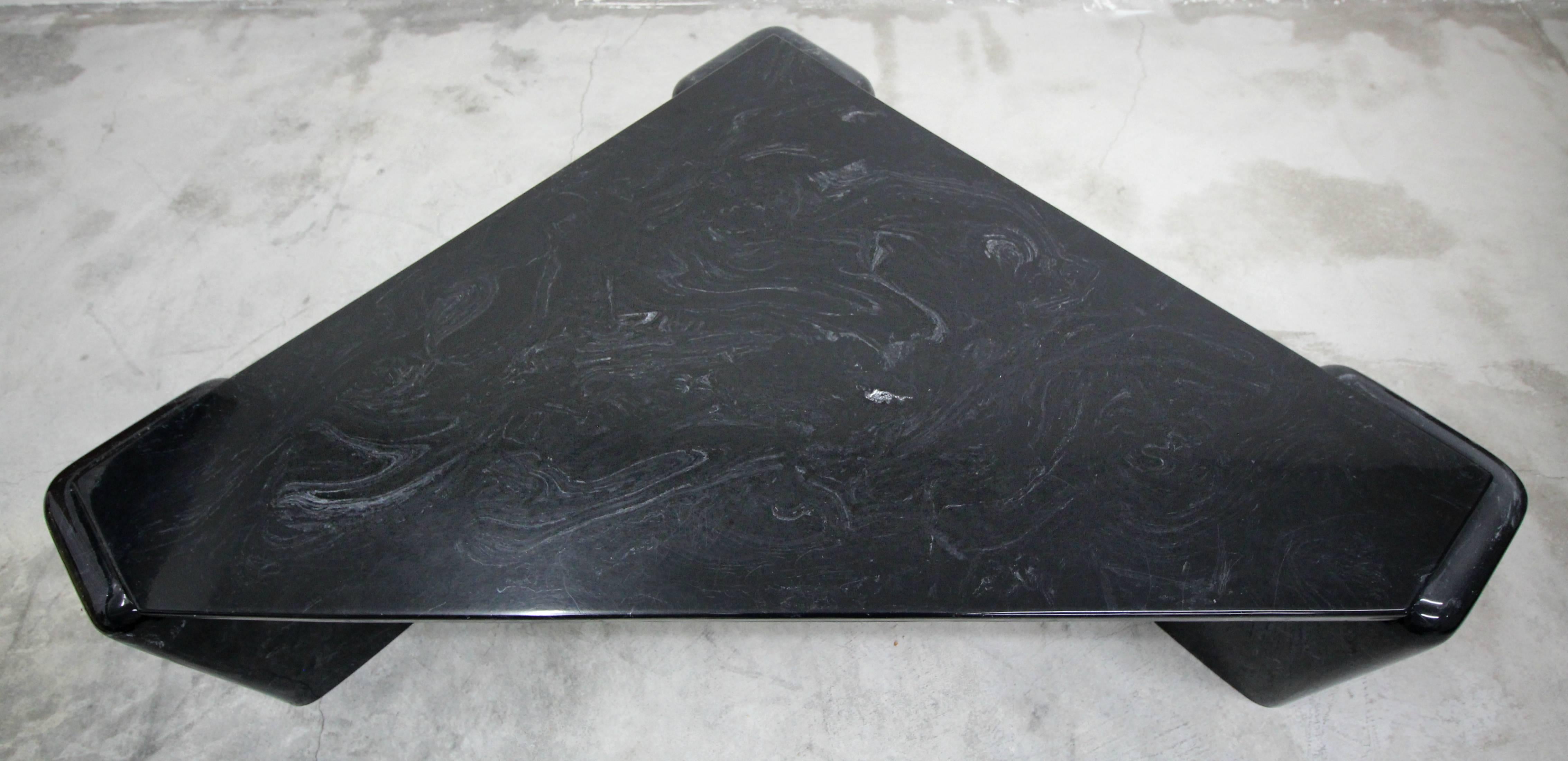 Vintage Triangular Black Italian Marble Coffee Table In Excellent Condition In Las Vegas, NV