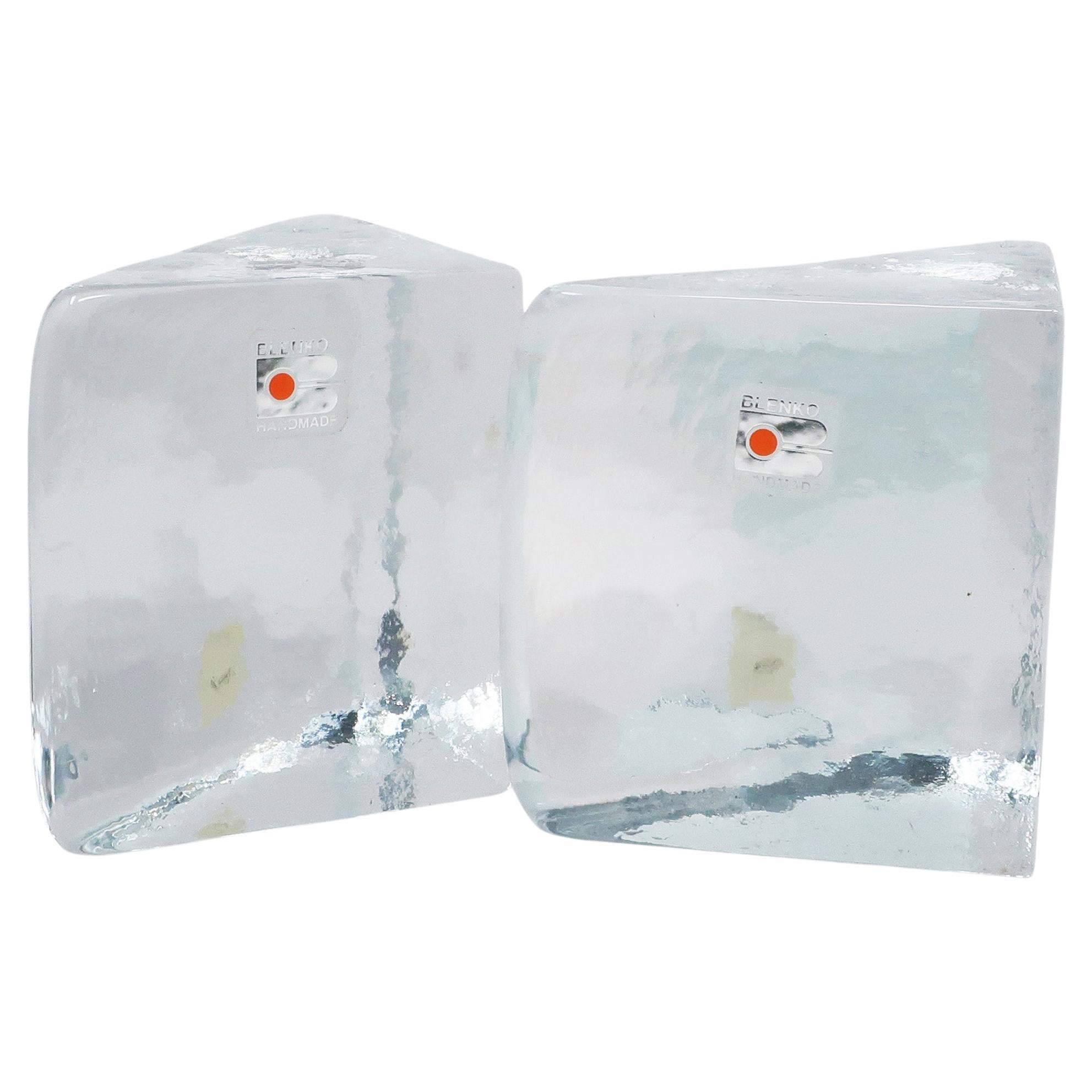 Vintage Triangular Cast Glass Bookends by Blenko