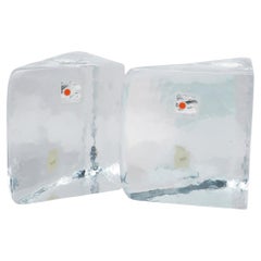 Vintage Triangular Cast Glass Bookends by Blenko