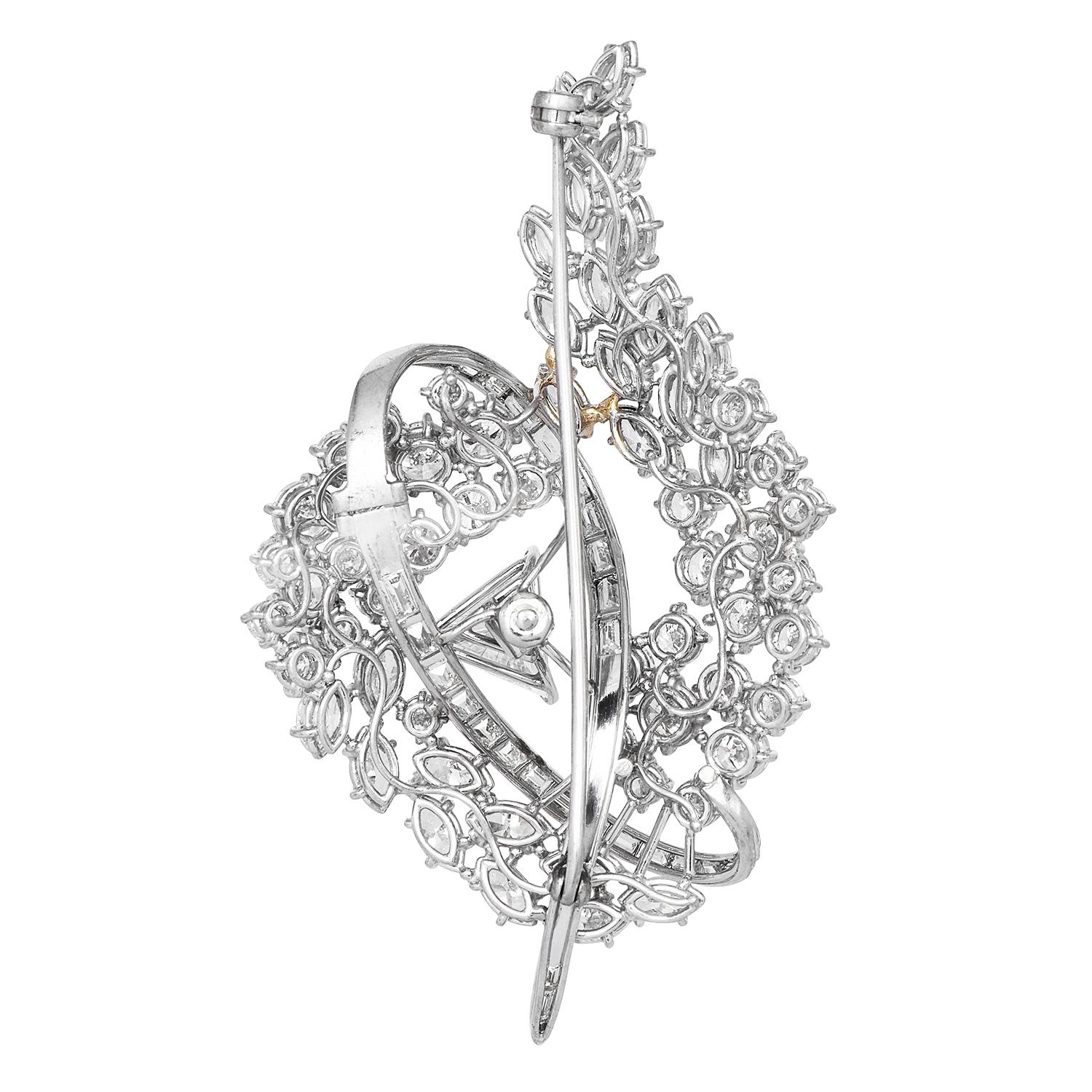 Women's or Men's Vintage Triangular Diamond Platinum Cluster Geometric Brooch Pin