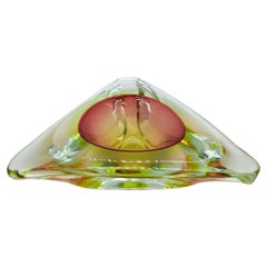 Retro Triangular Murano Accent Bowl in Red, Green and Yellow "Sommerso" Glass
