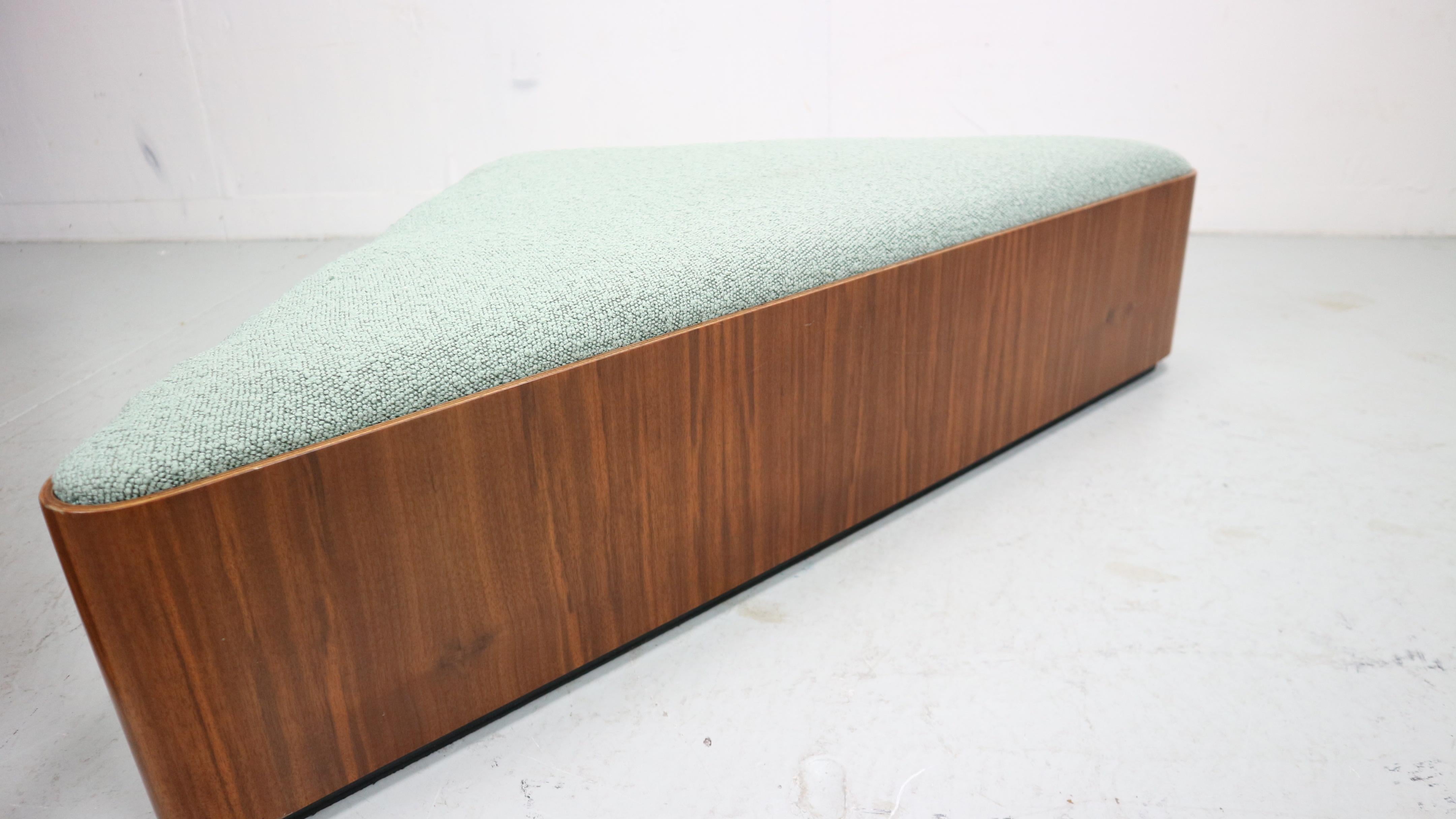 Vintage triangular plywood with boucle-fabric sit element / Ottoman, 1970s For Sale 2