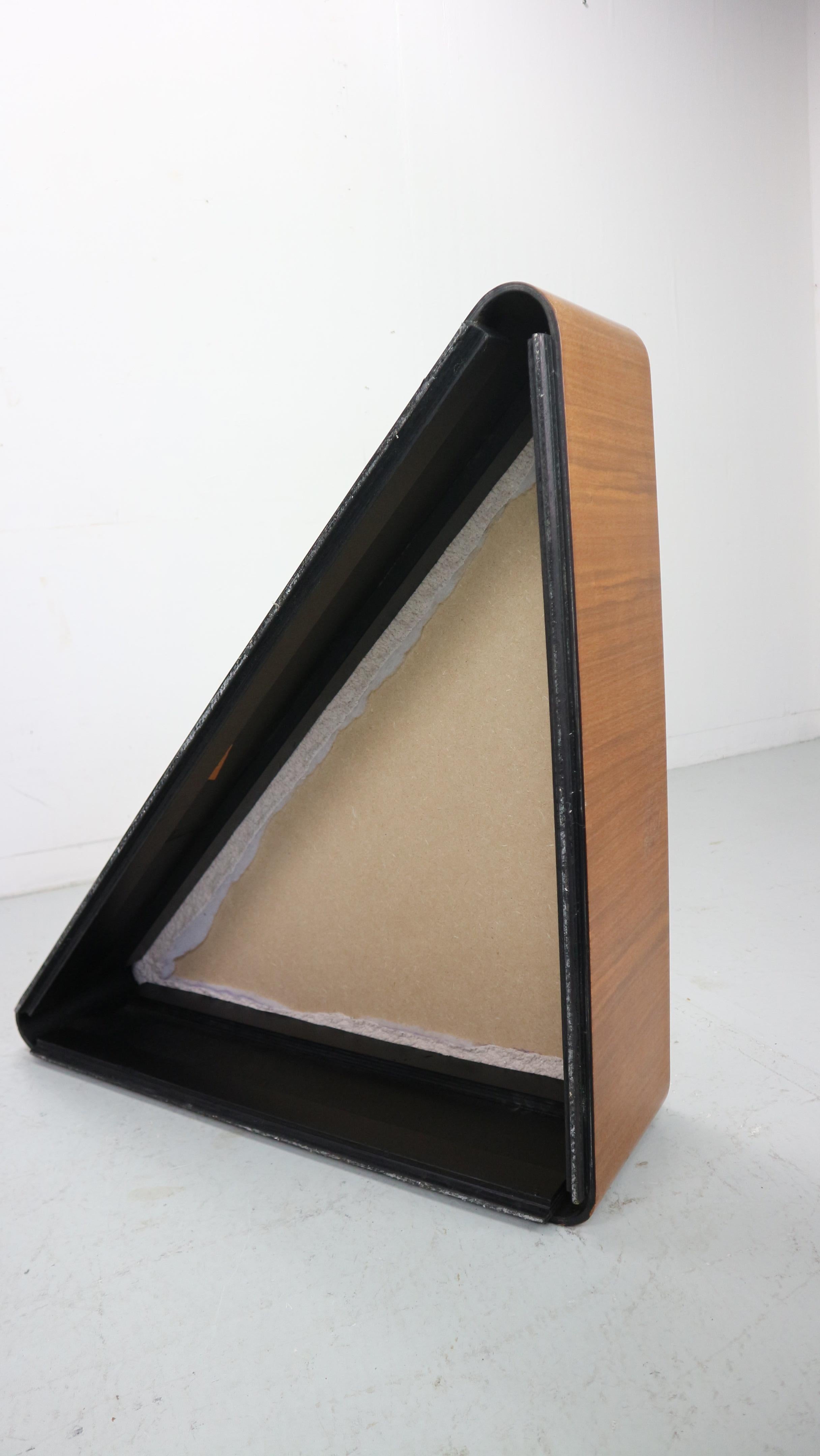 Vintage triangular plywood with boucle-fabric sit element / Ottoman, 1970s 5